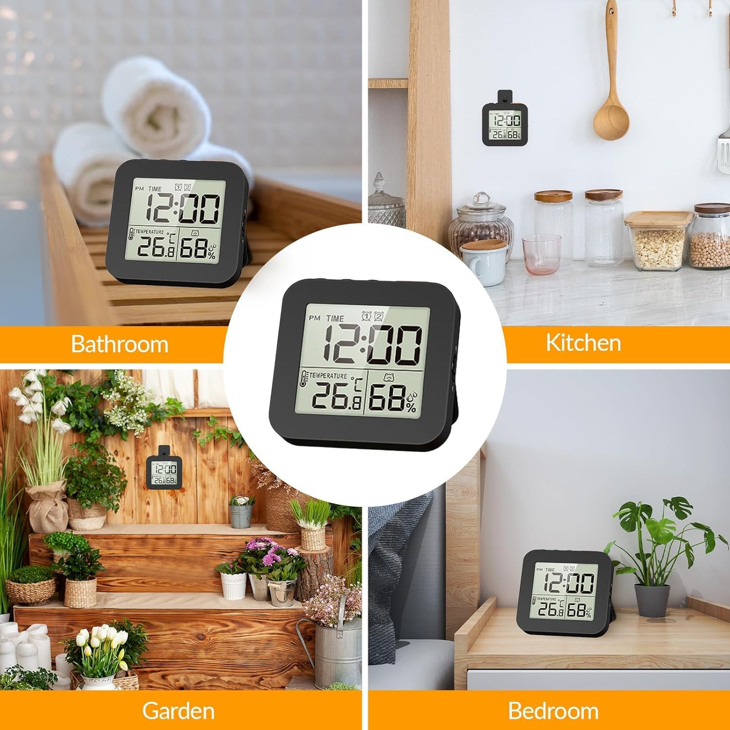 Digital Shower Clock with Temperature & Humidity Monitor - Waterproof Kitchen Timer for Cooking, Makeup & Bathroom - Alarm Function in C/F - Perfect for Shower, Gym, Office & Home Use