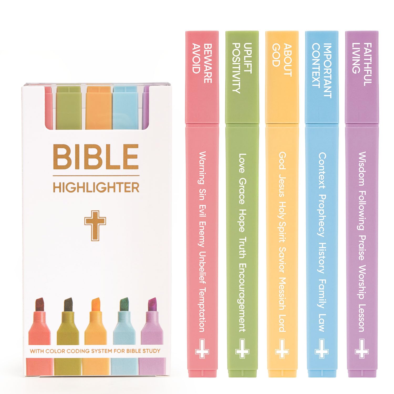 Bible Highlighters Set - No Bleed Chisel Tip Markers for Bible Study & Journaling [5 Pack, Assorted Colors] - Perfect for Scripture Annotation, Note Taking & Quiet Time Devotionals