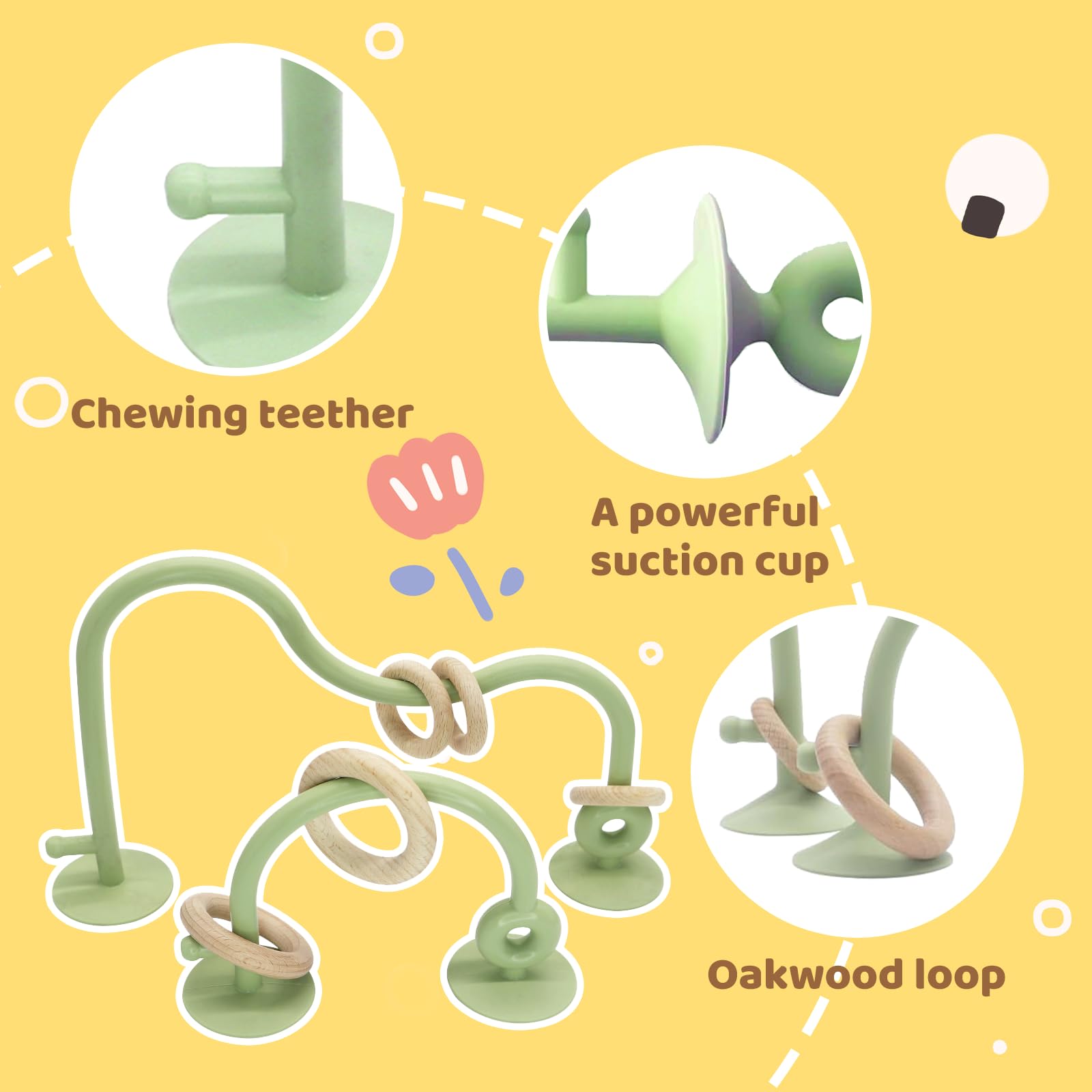 Baby High Chair Toys & Teething Chew - Safe Silicone Teethers for 6-18 Months | Food Grade, BPA-Free Suction Toy for High Chair & Table Play | Green & Yellow | Perfect for Mealtime & On-the-Go Soothing