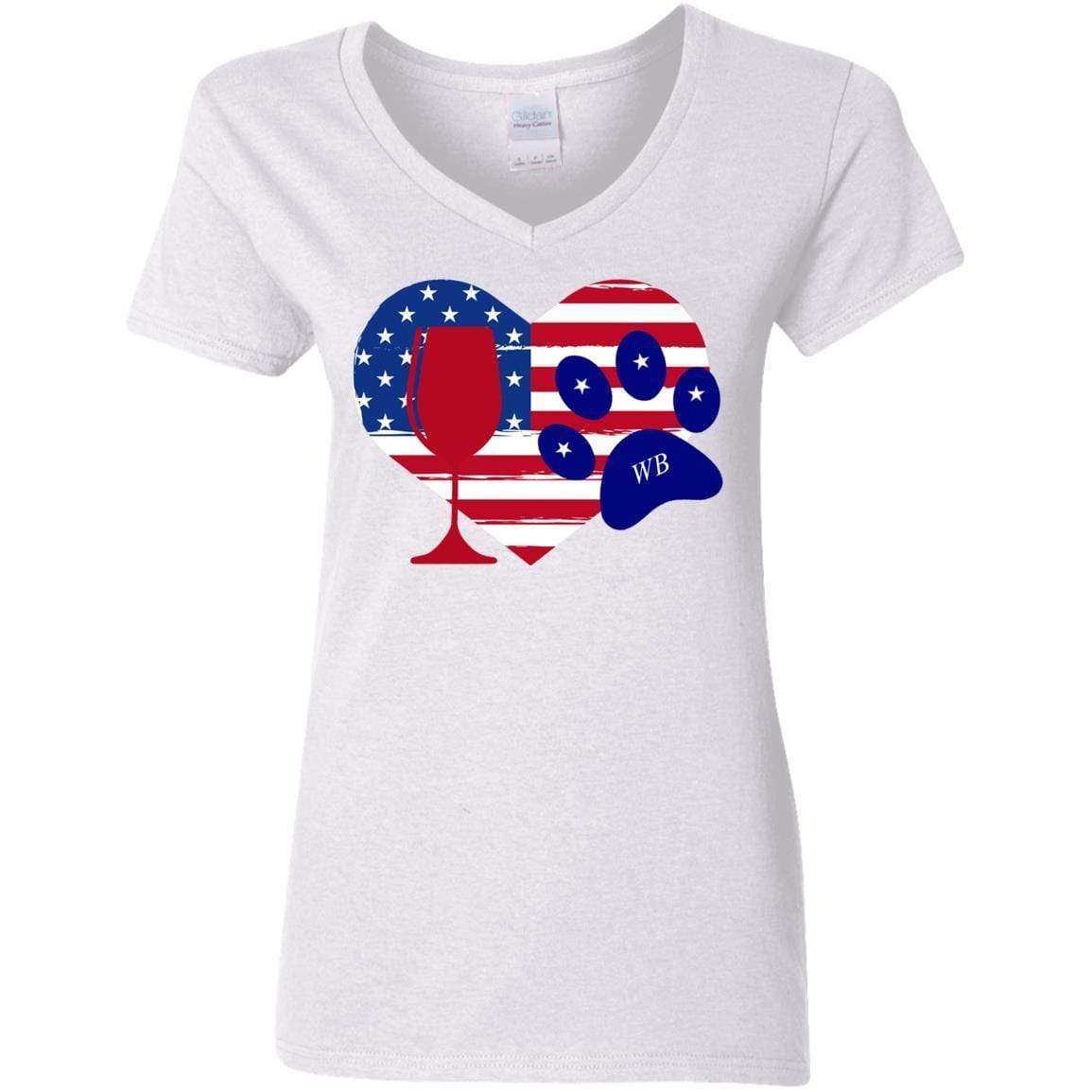 WineyBitches.Co American Wine Paw Heart Ladies' 5.3 oz V-Neck T-Shirt - Perfect for Wine Lovers, Casual Wear & Girls' Night Out