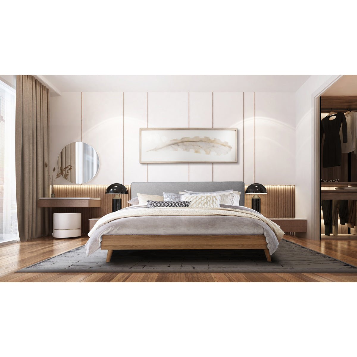Cassidy Full Platform Bed with Upholstered Headboard - Queen Size Modern Bed Frame with Storage, Upholstered Bed for Bedroom, Guest Room & Master Suite