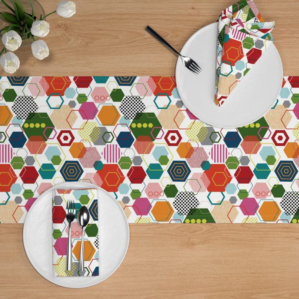 Custom Geometric Stripes & Polkadot Cotton Sateen Table Runner 90