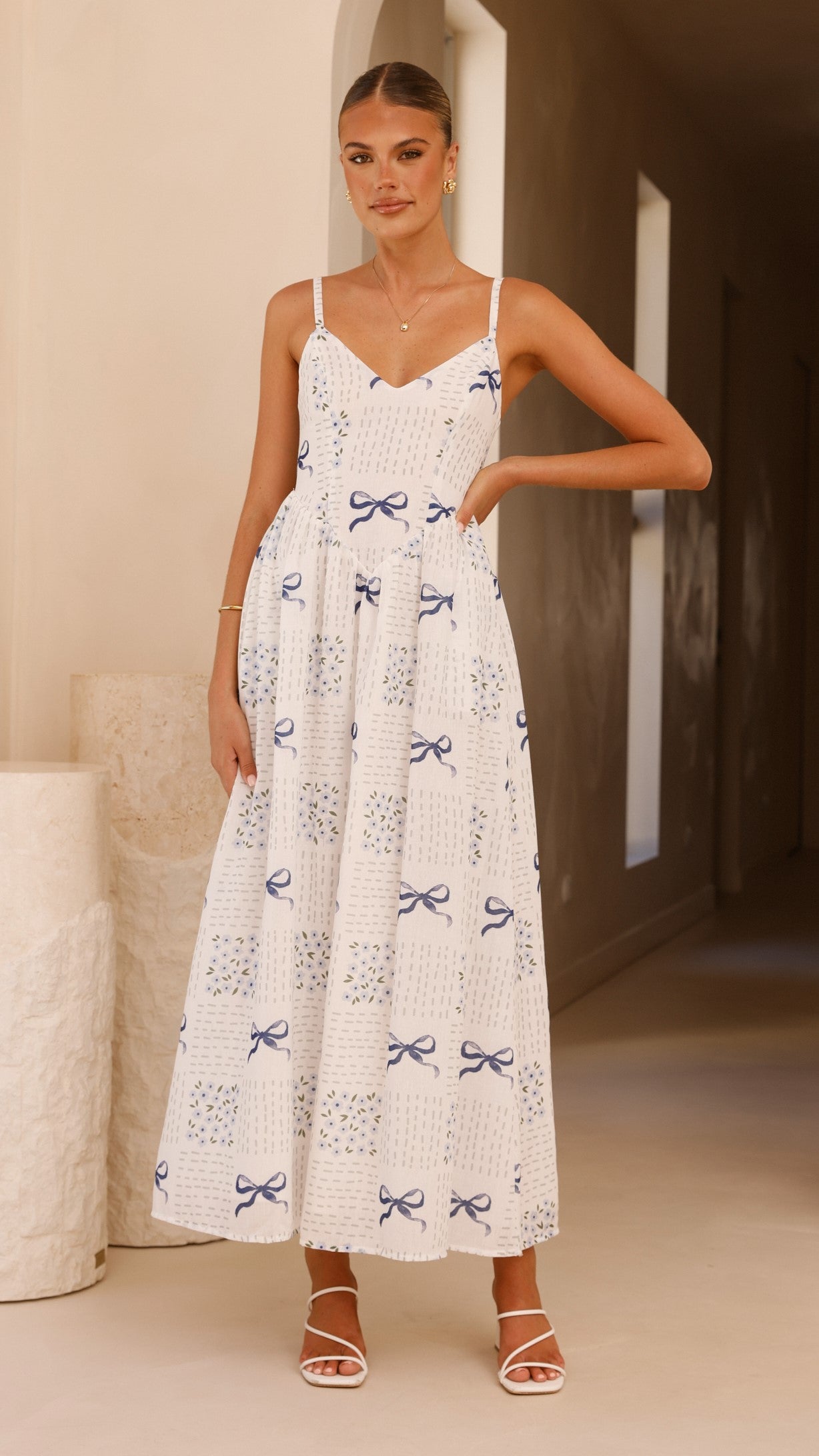 Georgina Maxi Dress with Sweet Bow - Elegant Blue Flowy Long Dress for Women | Perfect for Summer Beach, Wedding Guest & Special Occasions