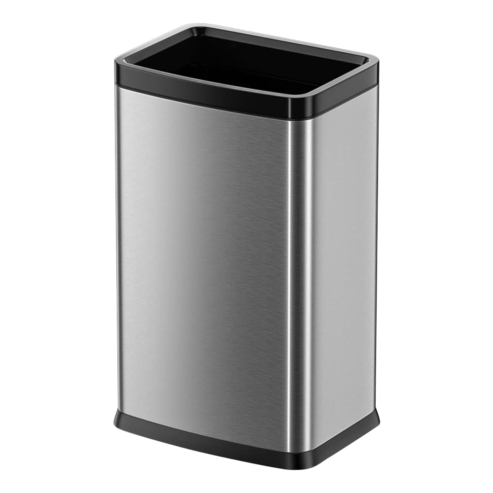 25L/6 Gallon Stainless Steel Square Trash Can - Large Kitchen & Office Commercial Garbage Bin (Silver, 11.8