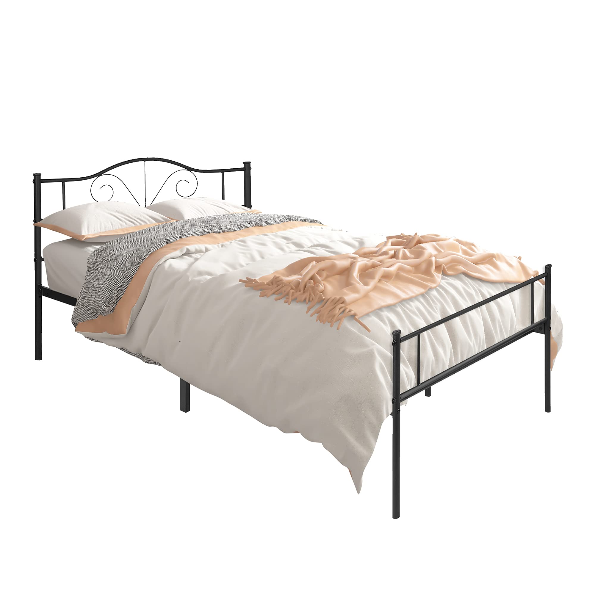 Black Twin Size Metal Bed Frame with Under Bed Storage - Sturdy & Space-Saving for Adults & Kids - Perfect for Bedrooms, Dorm Rooms & Small Spaces