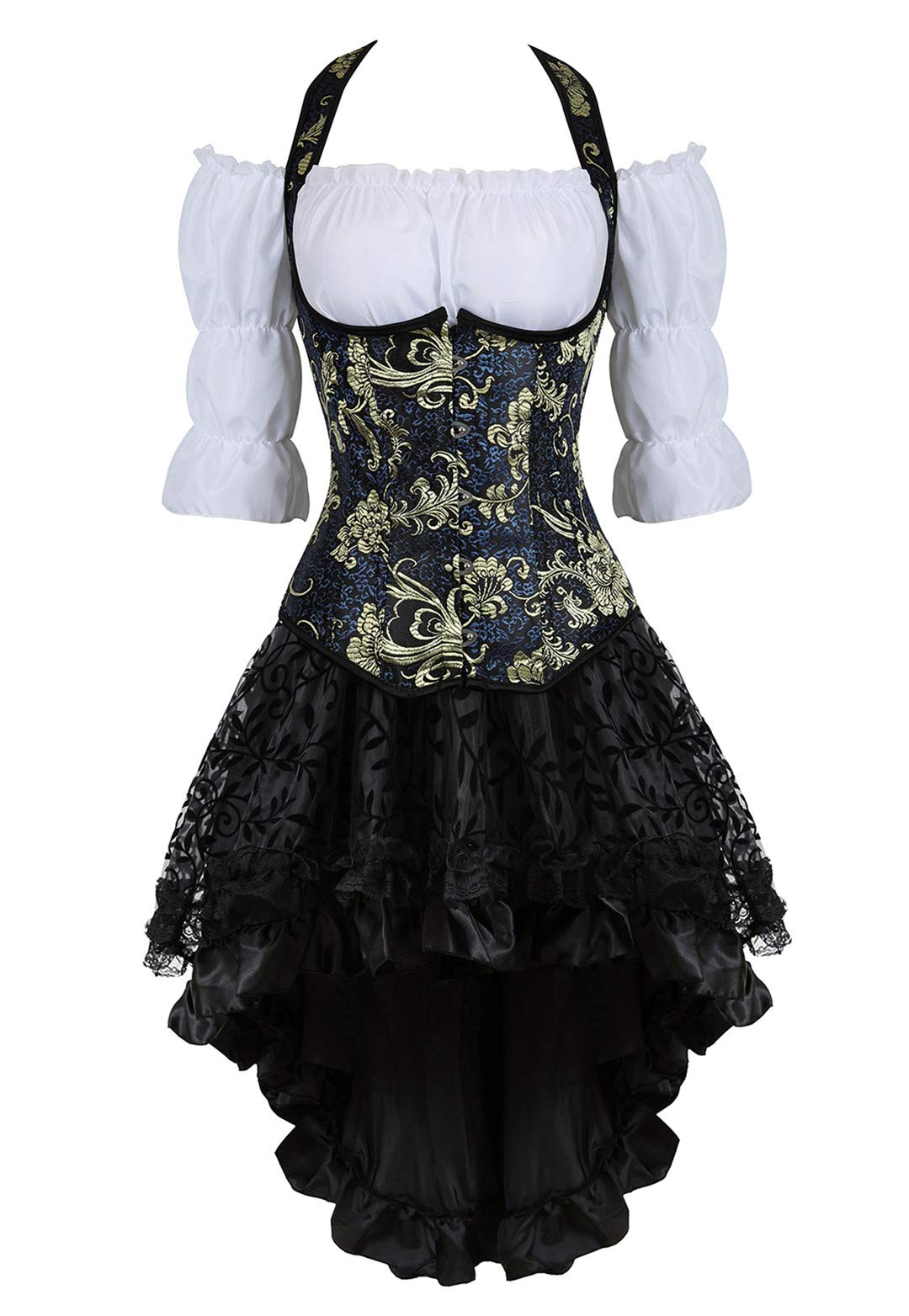 Steampunk Corset Dress for Women - 3-Piece Victorian Costume Set with Bustier, Blouse & Skirt | Gothic Fashion, Cosplay & Halloween Outfit