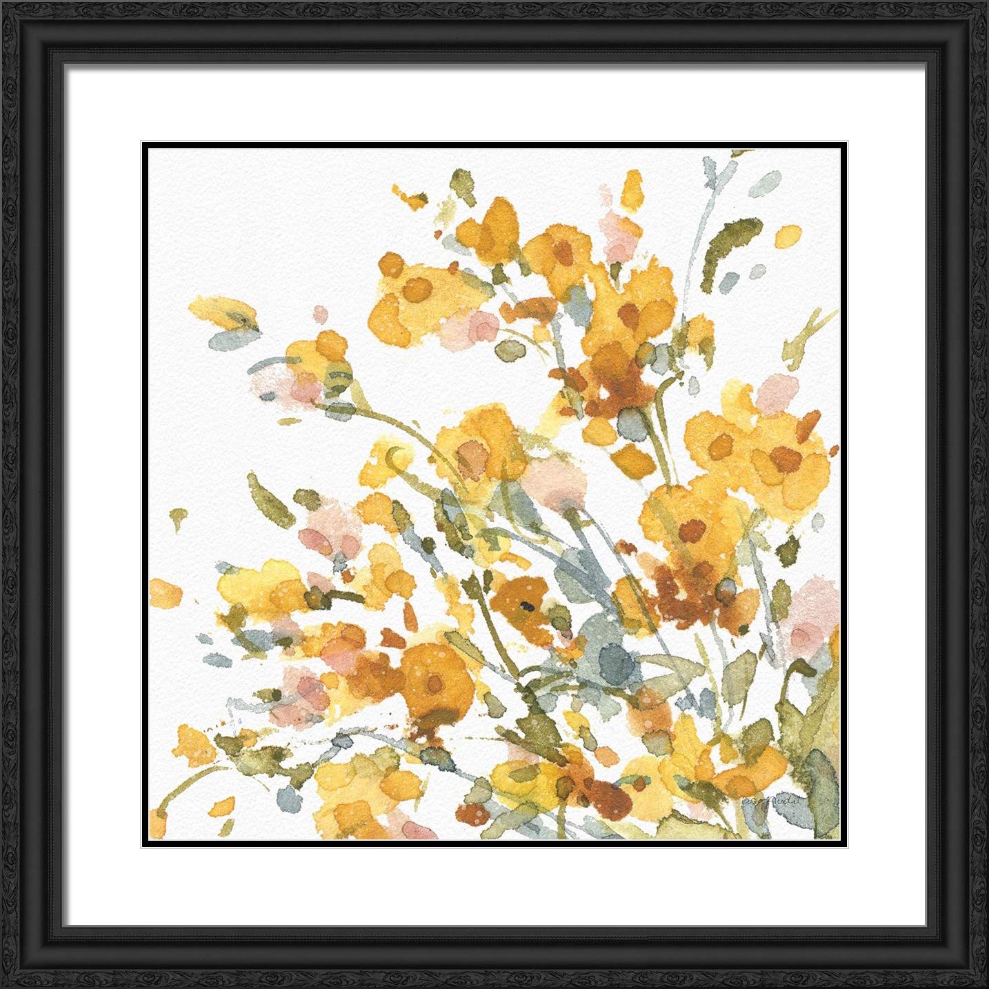 Lisa Audit 15x15 Black Ornate Framed Double Matted Museum Art Print - Happy Yellow 09A Wall Decor for Living Room, Bedroom & Office