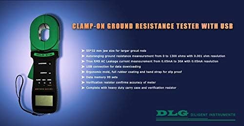 DLG Clamp On Ground Earth Resistance Tester with USB Connection DI-120 - Portable Electrical Testing Device for Industrial Maintenance, Solar Panel Systems & Home Electrical Safety Checks