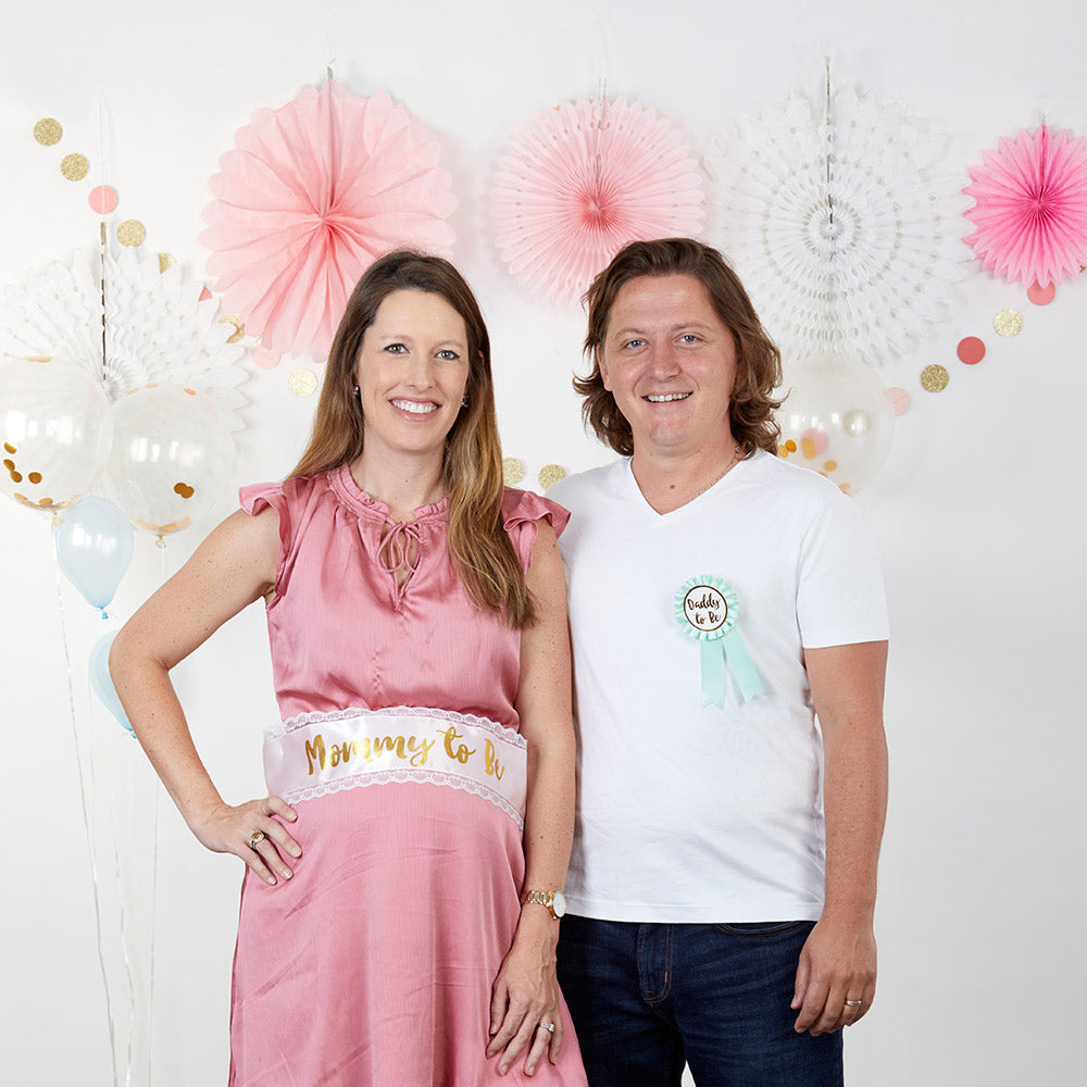 Baby Shower Belly Sash & Game Set - Pink & Blue Maternity Sash with Fun Baby Shower Games for Gender Reveal & Pregnancy Announcement Parties