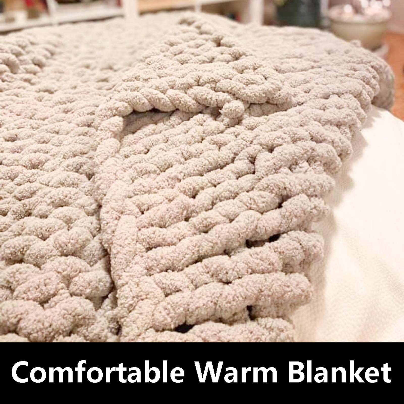 47x59 Inch Chunky Knit Blanket - Soft Chenille Throw Handmade with Premium Yarn, Cable Knitted Blanket for Sofa, Couch & Bed - Cozy Home Decor for Living Room, Bedroom & Gift Giving