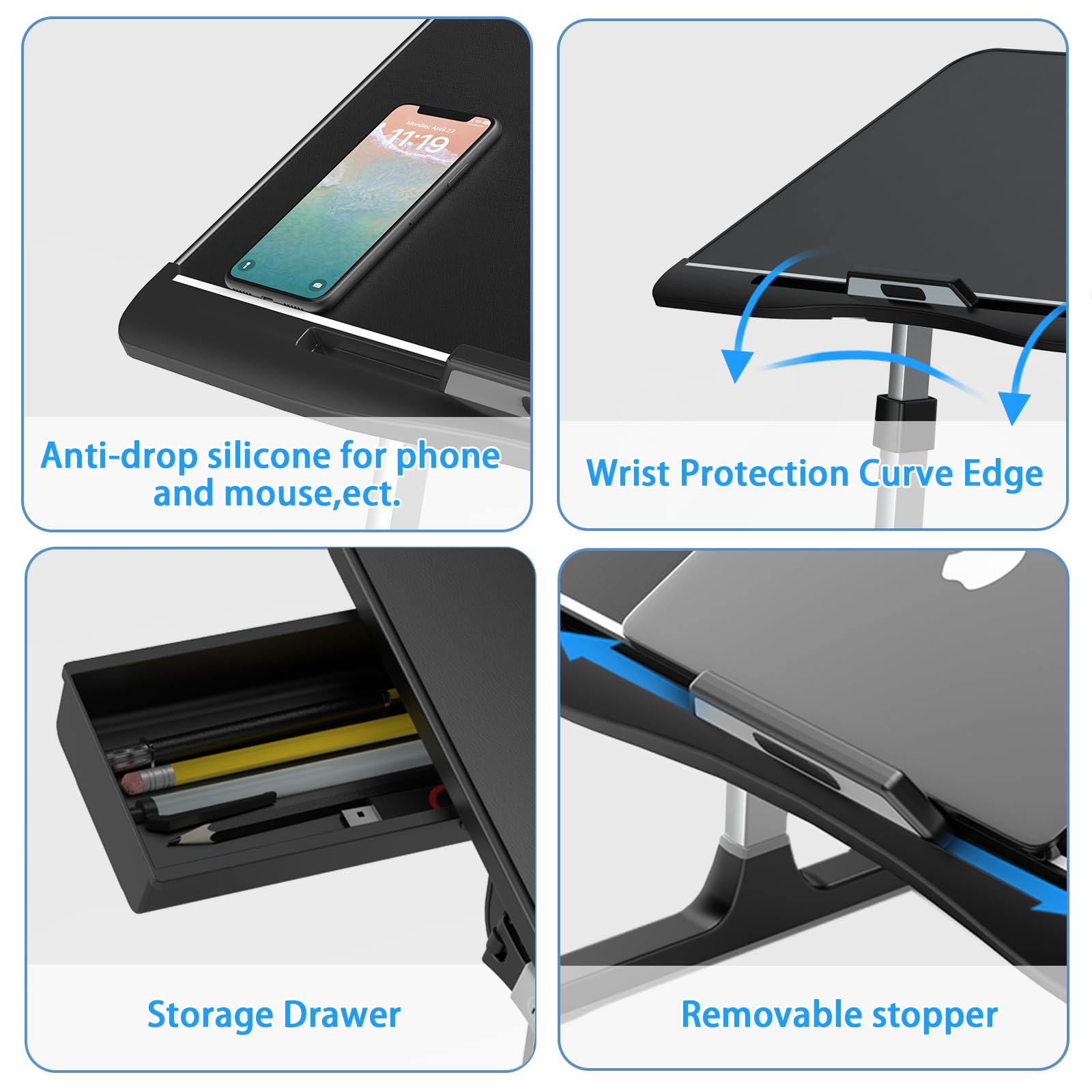 Adjustable Laptop Bed Desk Tray - Foldable & Sturdy Portable Lap Stand for Working, Reading, Eating & Painting - Premium Materials (Black, 23.6