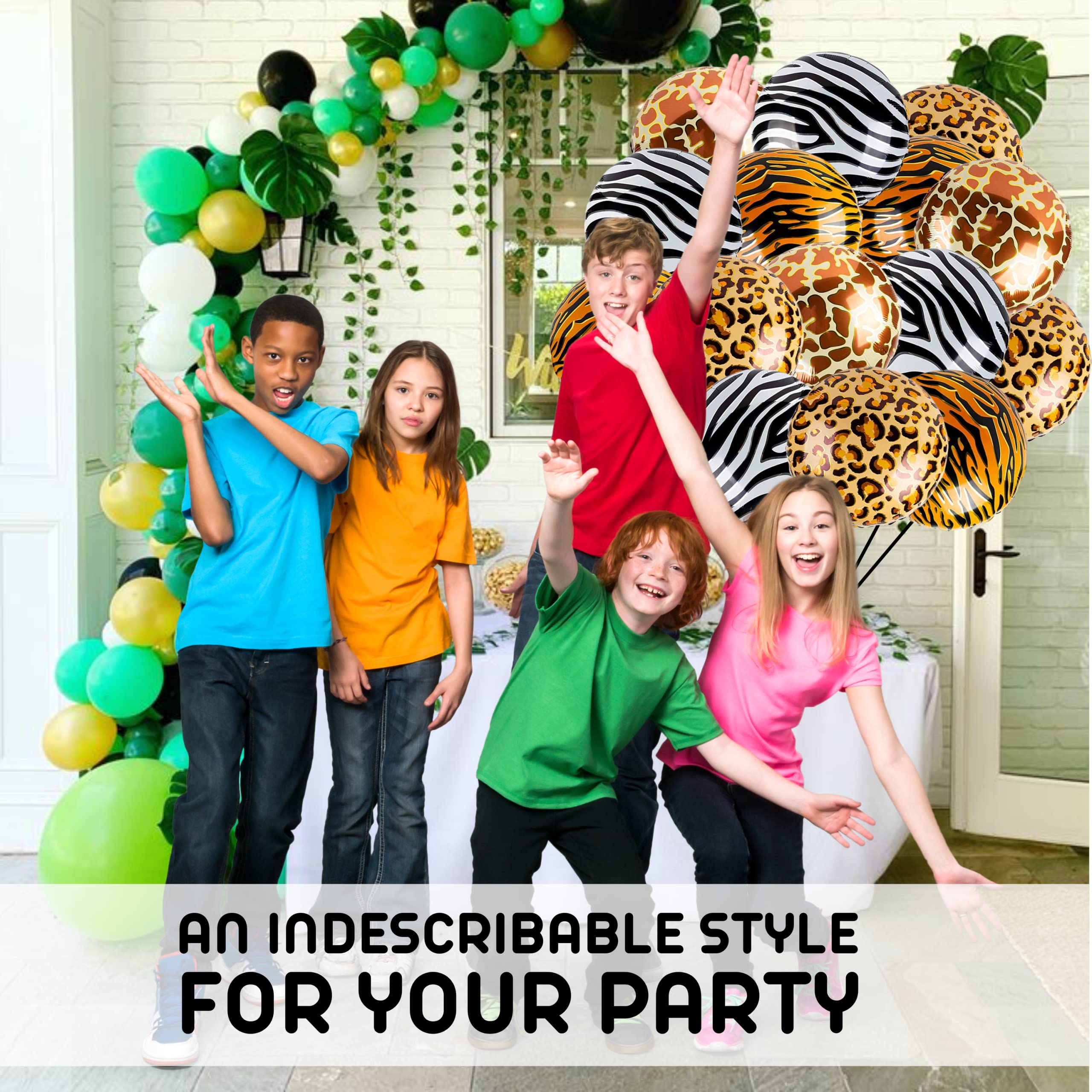 8PCS Safari Animal Print Balloons – 18 Inch Round Foil Mylar Balloons (Giraffe, Tiger, Zebra, Leopard) for Jungle Theme Birthday Party Decorations – Perfect for Baby Showers, Zoo Parties & Safari Adventures