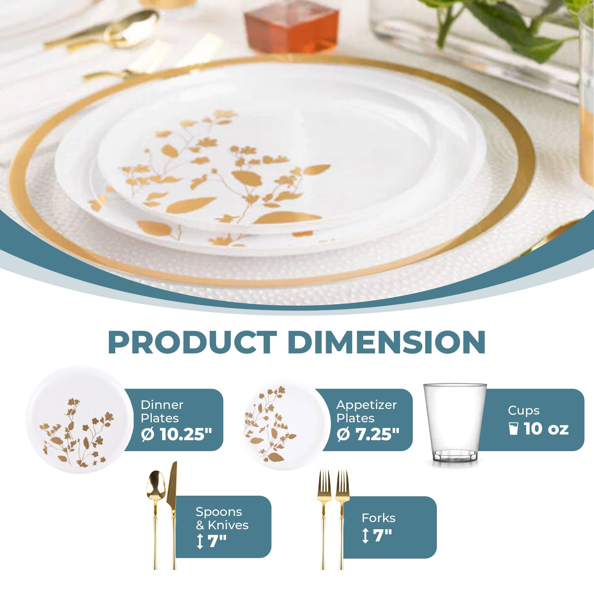White and Gold Plastic Party Bundle - Elegant Disposable Tableware Set for Garden Parties, BBQs & Outdoor Events