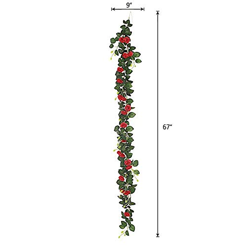 6 Feet Burgundy Silk Rose Flower Garland with Leaves - Wedding Centerpiece, Party Decor, Wholesale Bulk Supplies for Bridal Shower, Home Decoration, and Event Arrangements