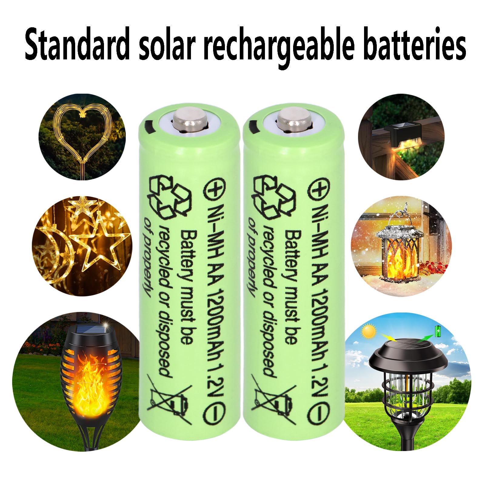 High Capacity 1.2V AA 1200mAh Ni-MH Rechargeable Batteries - Pack of 12 Pre-Charged Double A Solar Batteries for Solar Lights, Garden Landscaping, Pathway Lights, String Lights, Mouse & Keyboard - Perfect for Outdoor Lighting & Electronic Devices
