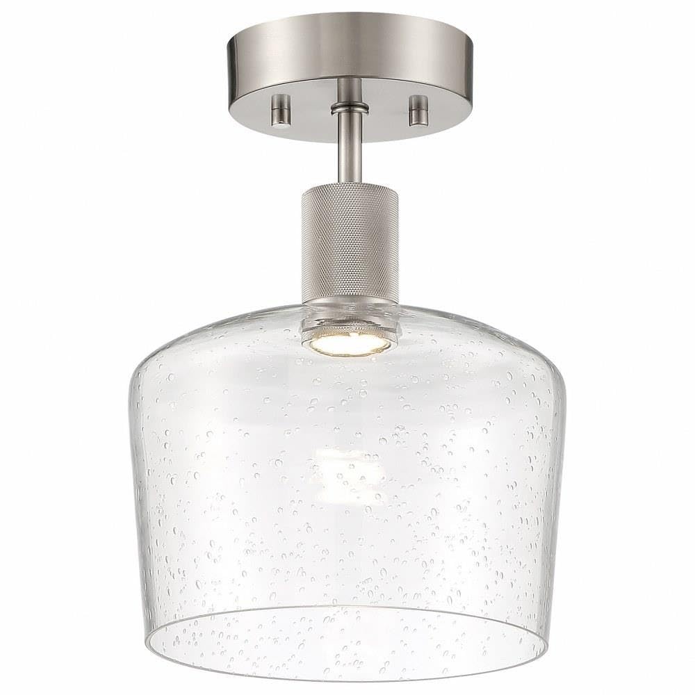 Access Lighting Port Nine Chardonnay LED Semi-Flush Mount Light Fixture - Brushed Steel Finish with Seeded Glass Shade - Energy Efficient LED Lighting for Dining Room, Kitchen or Bedroom Ceiling
