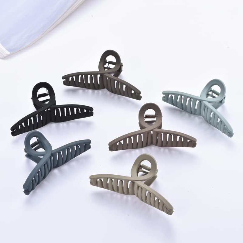 Shidara Large Matte Hair Claw Clips for Women - Strong Hold Jaw Clips for Thin, Thick & Curly Hair - Set of 6 (Square & Butterfly Style) - Perfect for Work, Gym, Travel & Everyday Hairstyling