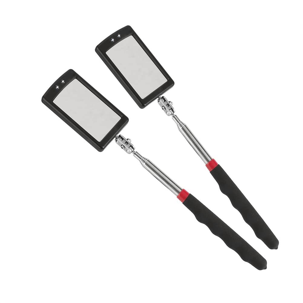 2-Pack LED Telescoping Inspection Mirror with Extendable Handle - Mechanics Mirror Tool for Checking Vehicle Small Parts, Hard-to-Reach Areas - Perfect Christmas, Birthday Gift for Car Enthusiasts & DIYers (Great for Auto Repair, Home Maintenance & Industrial Use)