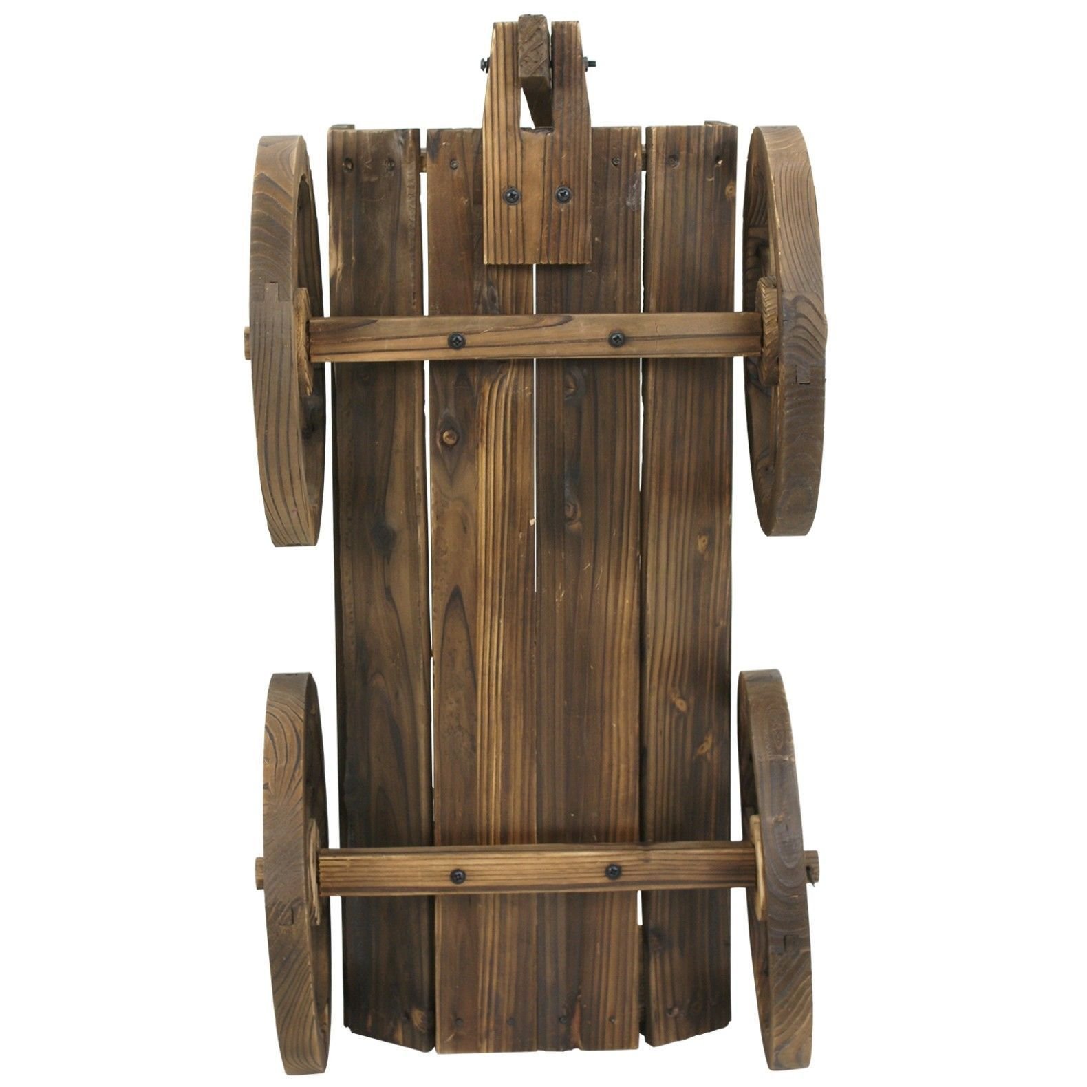 **Wooden Garden Wagon Planter with Wheels - Outdoor Flower Pot Stand for Patio, Yard, and Home Decor - Perfect for Plants, Herbs, and Decorative Displays**