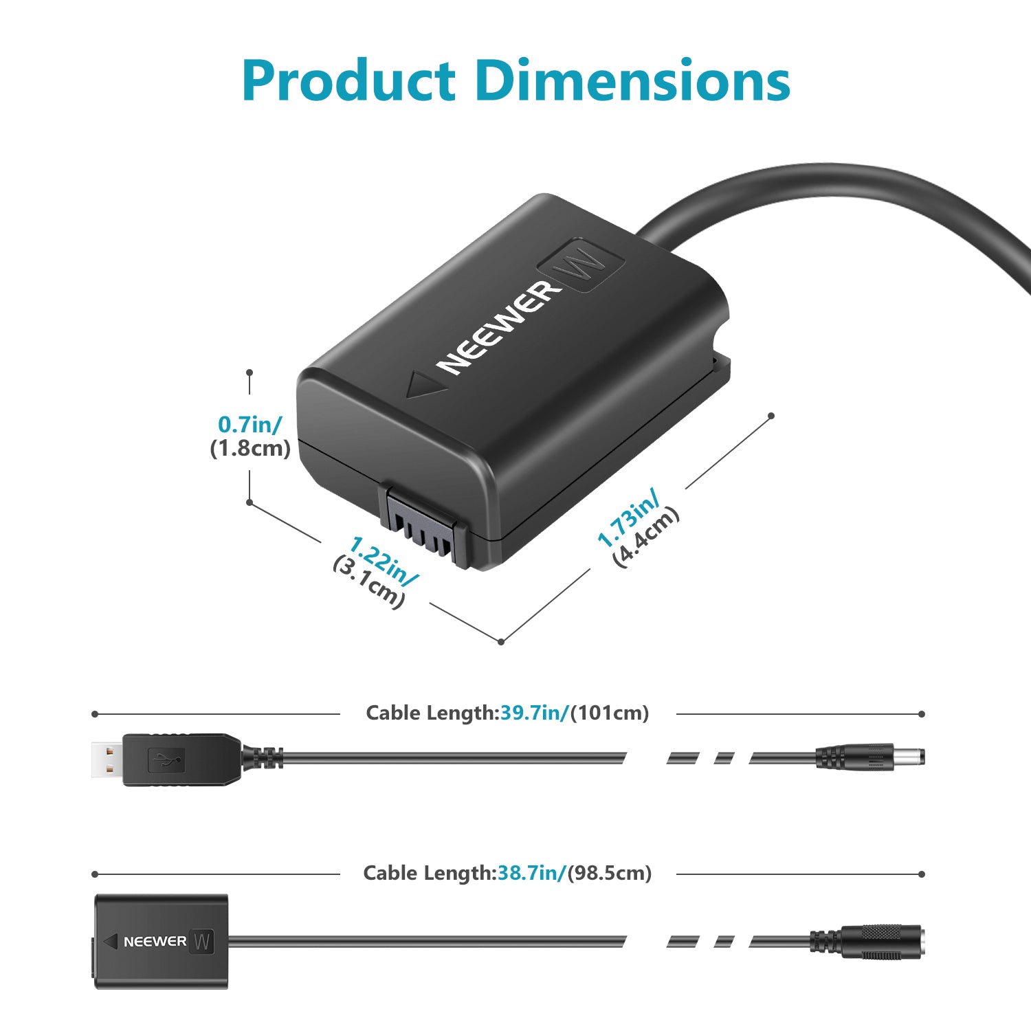 NEEWER DC NP-FW50 Dummy Battery for Sony Cameras - Power Adapter Replacement for Continuous Shooting & Video Recording - Perfect for Sony A7, A9, A6000 Series & More