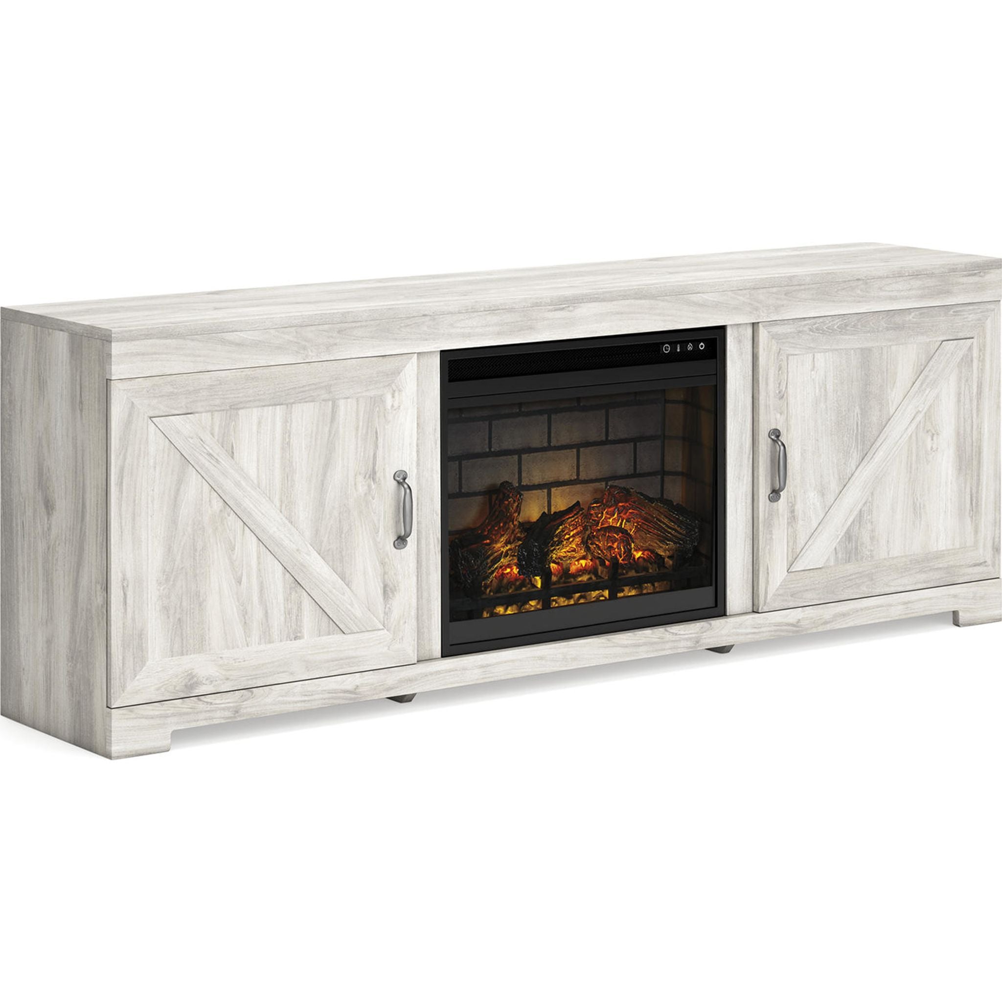 Bellaby Modern TV Stand with Electric Fireplace - Whitewash Finish for Living Room, Bedroom & Home Theater Entertainment