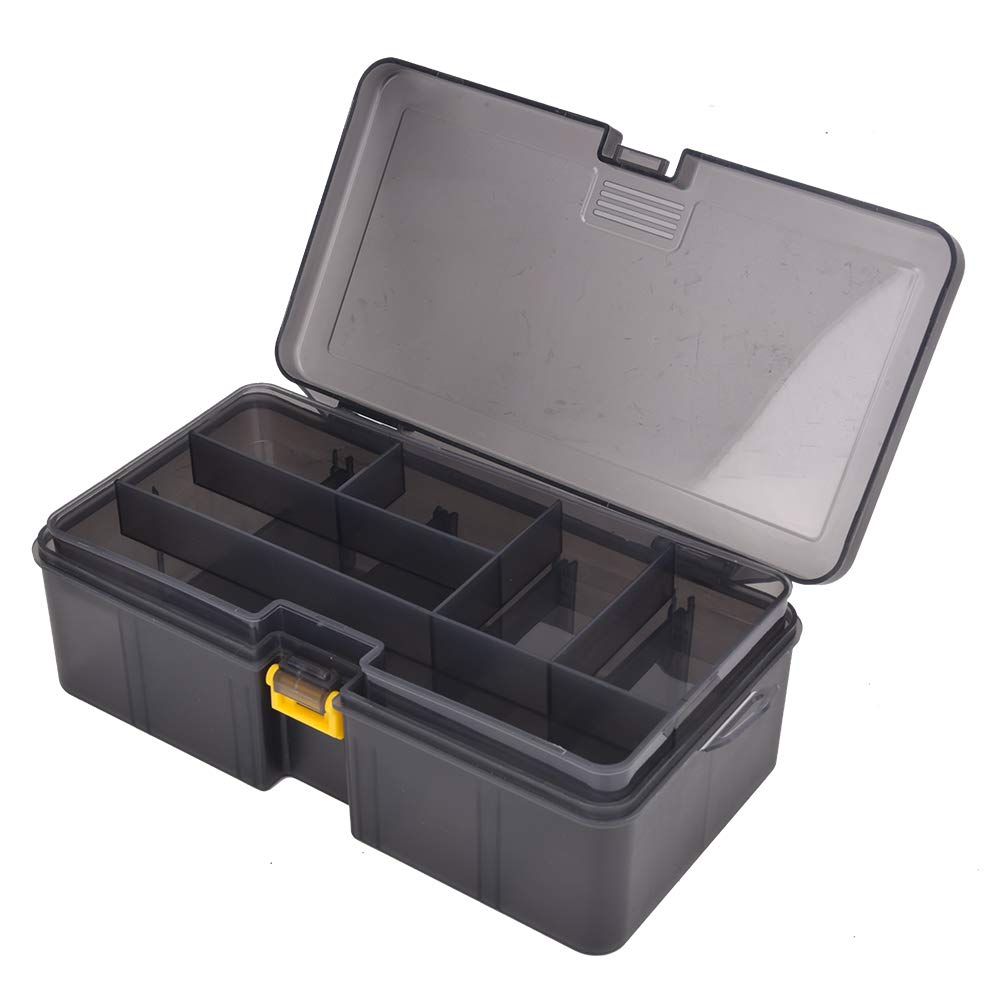 BORDSTRACT Double-Layer Plastic Fishing Tackle Box - Waterproof Black Lure Storage Case for Hooks, Baits, Jigs & Sinkers - Perfect for Freshwater & Saltwater Fishing Trips