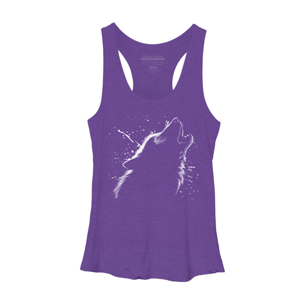 Design By Humans Women's Wolf White Graphic Racerback Tank Top by Alberto Cubatas - Soft Breathable Workout Shirt for Yoga, Gym & Casual Wear