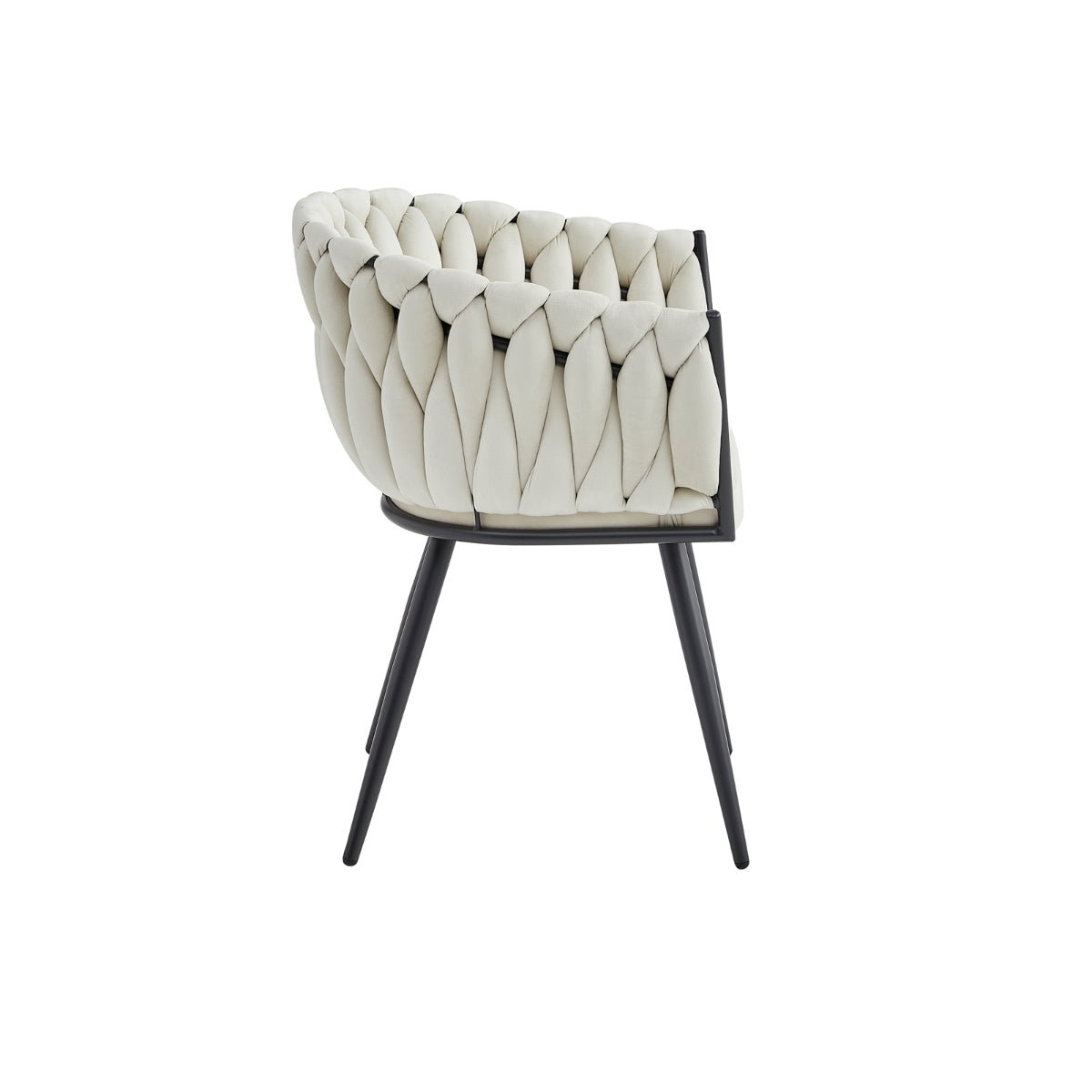 Beige Velvet Woven Braided Arm Chair Set of 2 - Modern Living Room Accent Chairs for Home Decor, Office, Lounge & Reading Nook