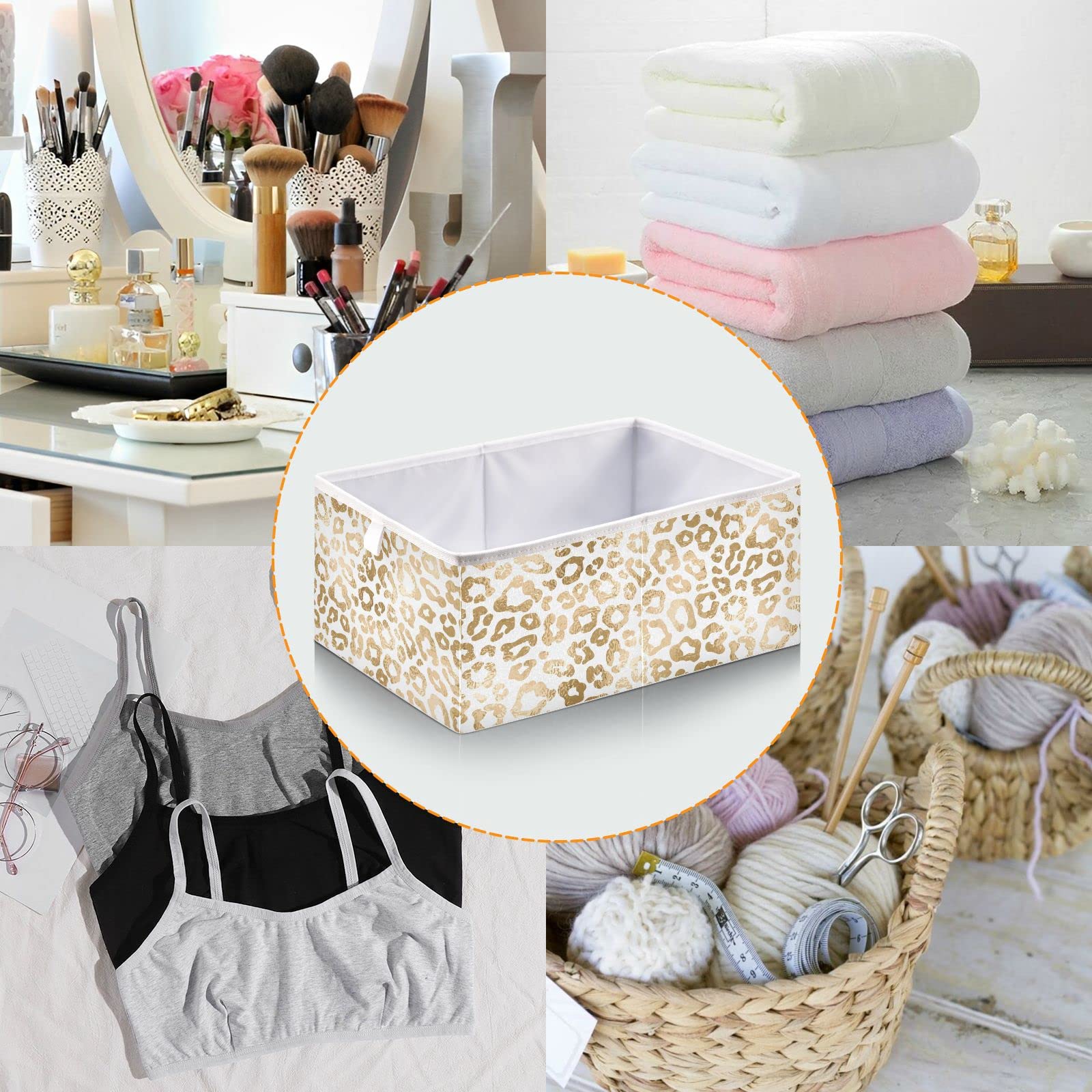 Golden Leopard Foldable Storage Baskets - 11x11 Inch Collapsible Fabric Bins for Shelves | Organize Toys, Baby Clothes, Pantry & Bathroom | Perfect for Nursery, Home & Office Organization