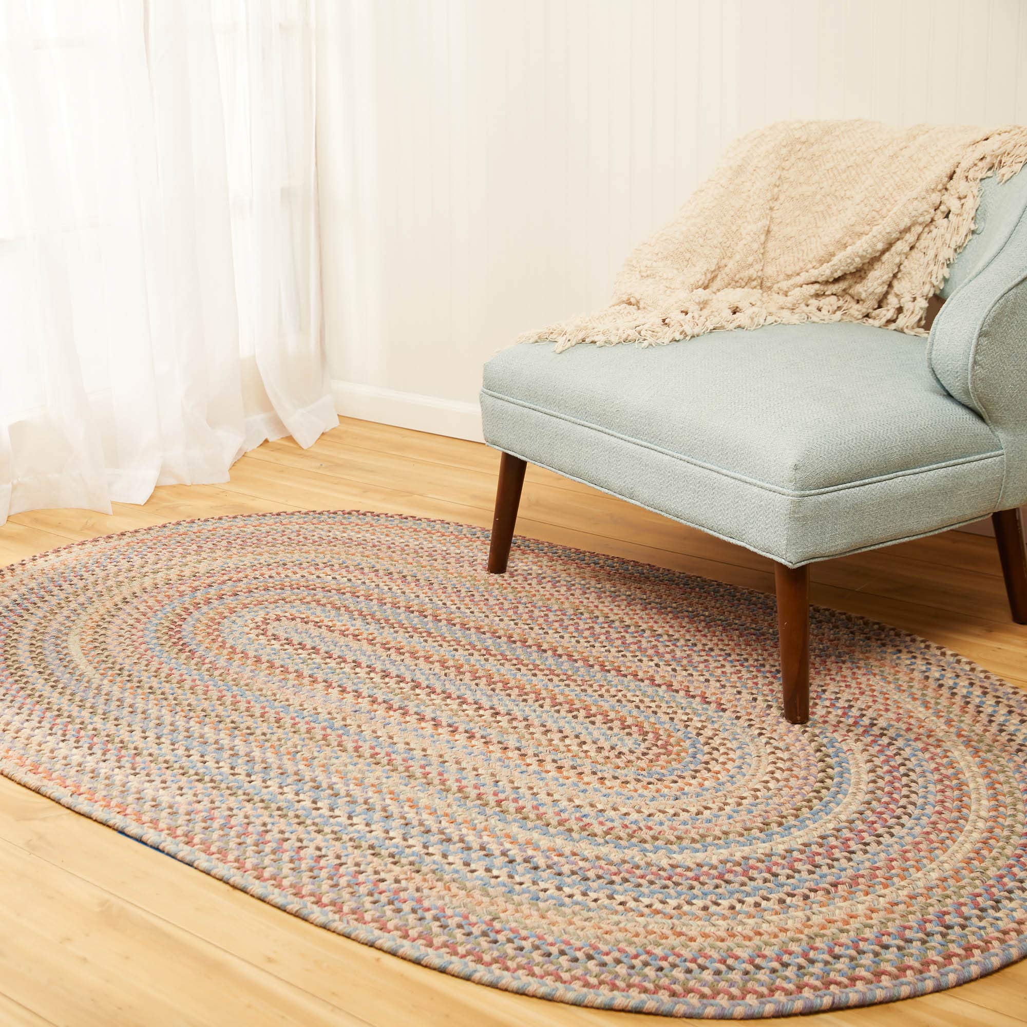 Super Soft Braided Wool Area Rug - Cherry Hill Casual Design in Butterfield Multi, 3' x 5' Oval - Perfect for Living Room, Bedroom & Cozy Home Decor