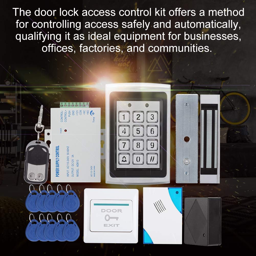 Secure Single Door Access Control System Kit - RFID Card, Keypad & Magnetic Lock with Exit Button | IP/TCP Compatible for Office, Home & Commercial Security