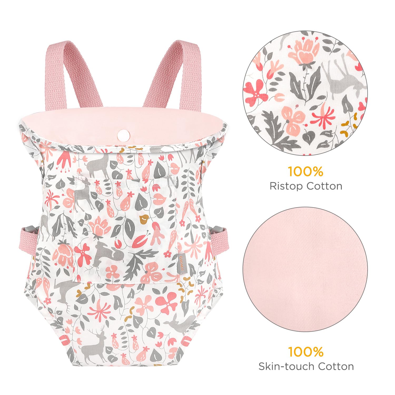 GAGAKU 18-inch Baby Doll Carrier for Reborn Dolls - Pink Reindeer Design, Soft & Adjustable Doll Sling for Little Girls | Perfect for Pretend Play, Daycare & Travel Accessories