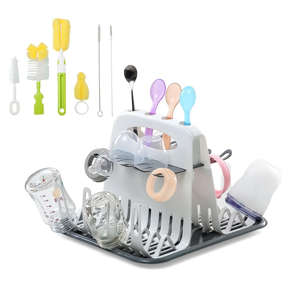 Portable Baby Bottle Drying Rack with Drain Tray - Multi-Layer Detachable Milk Bottle Holder for Breastfeeding & Formula Feeding - Perfect for Nursery, Kitchen Countertop & Travel Use