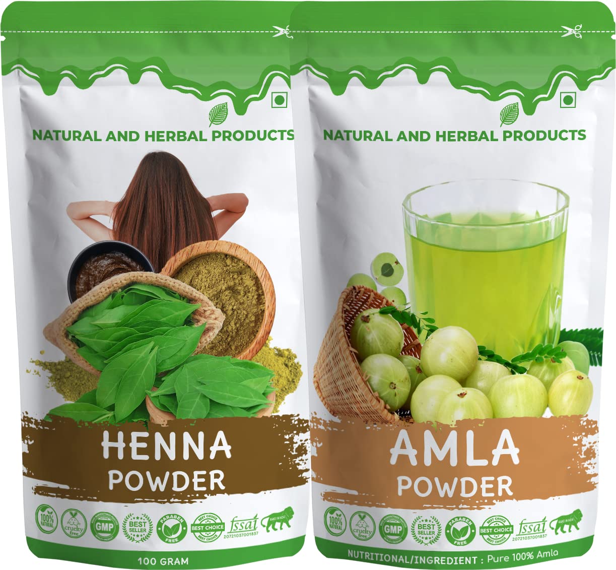 Natural Henna Amla Powder for Hair Color & Growth | Organic Mehndi Hair Dye | Hair Fall Control & Strengthening Treatment | Vegan Hair Conditioner & Wash - 100g (Pack of 2) | Perfect for At-Home Hair Care & DIY Beauty Treatments