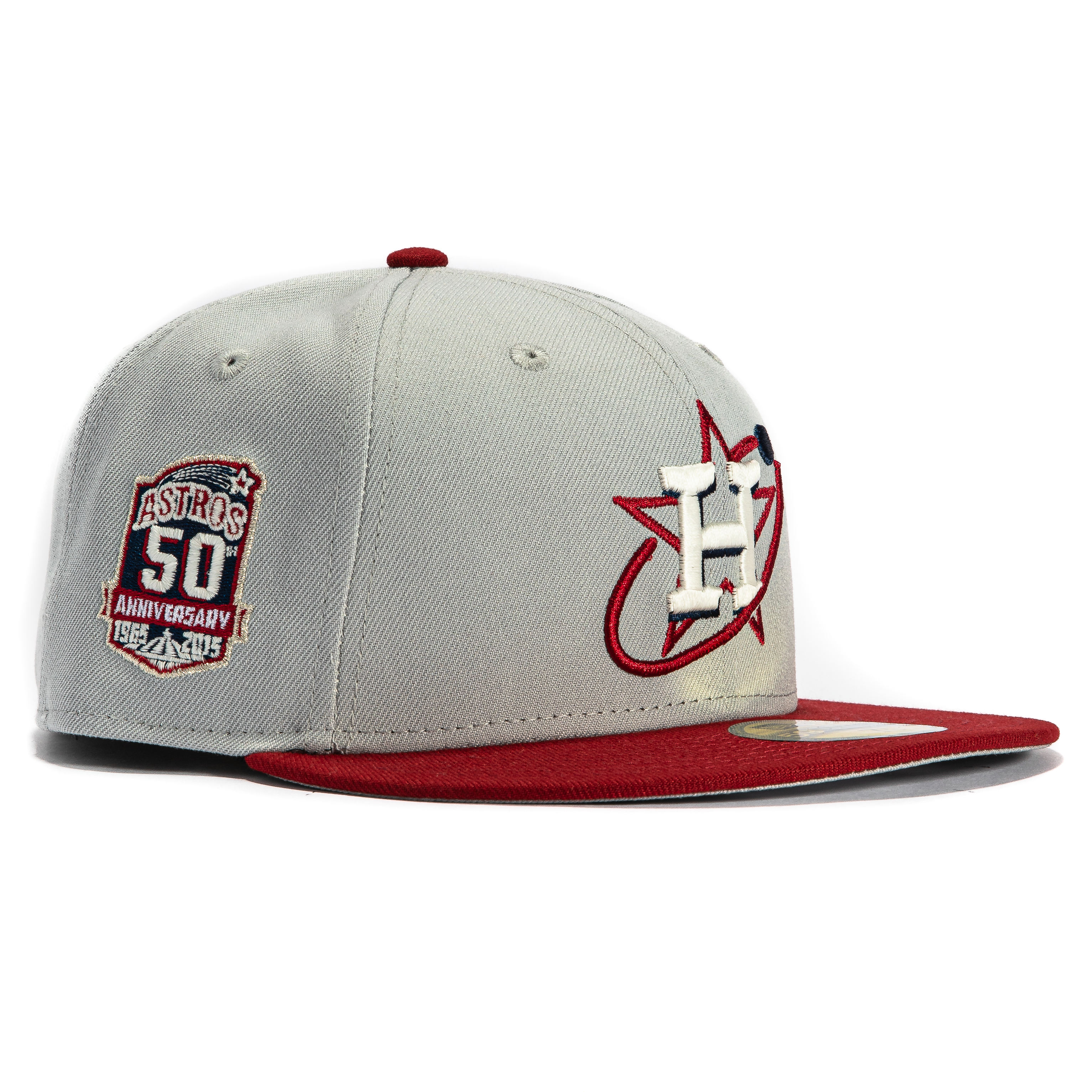 New Era 59Fifty Houston Astros 50th Anniversary Patch Snapback Cap - Grey & Brick Color - Official MLB Baseball Hat for Men, Women - Perfect for Games, Collecting & Streetwear Fashion