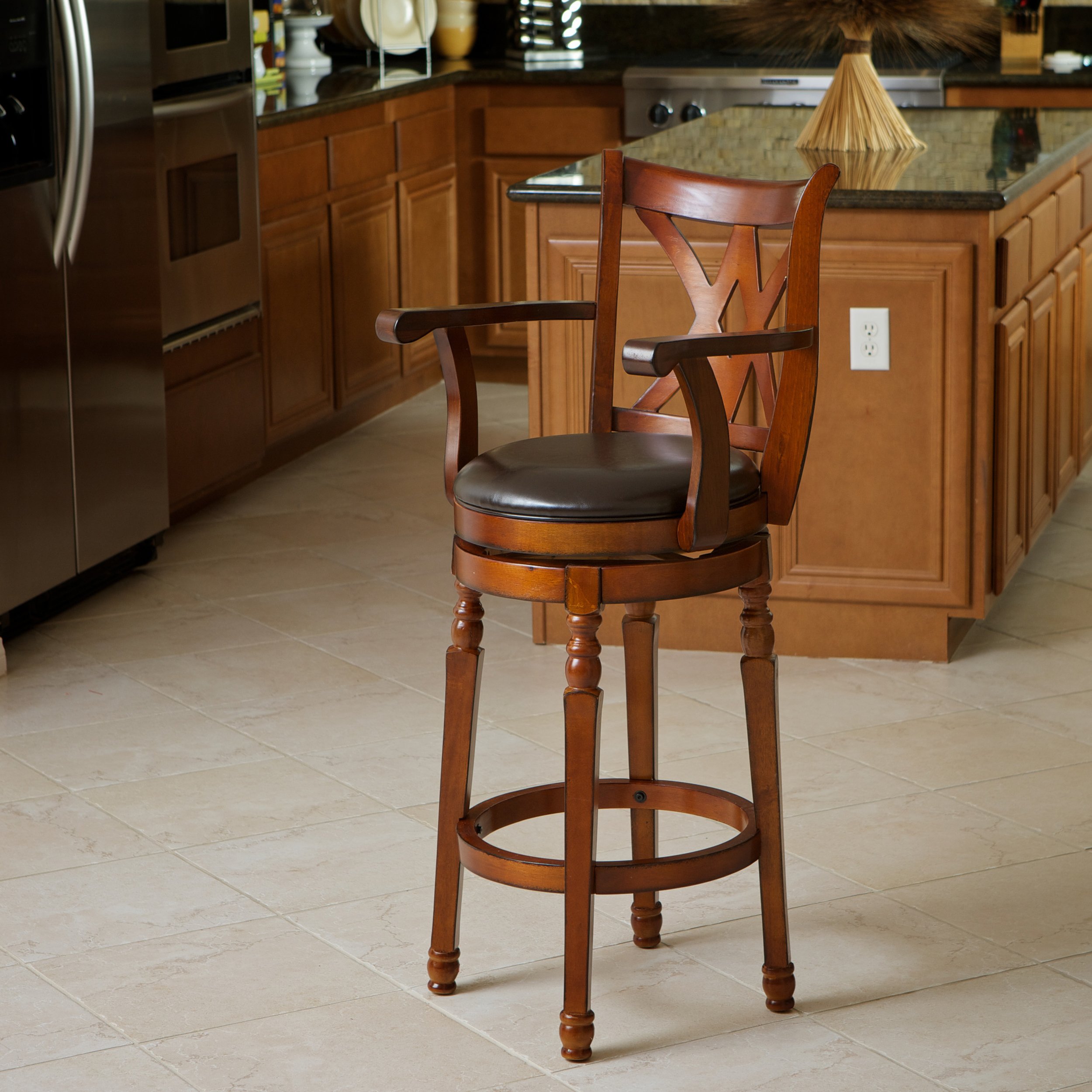 Christopher Knight Home Eclipse Armed Swivel Barstool - Chocolate Brown Bar Height Counter Stool for Kitchen Island, Breakfast Nook & Home Bar