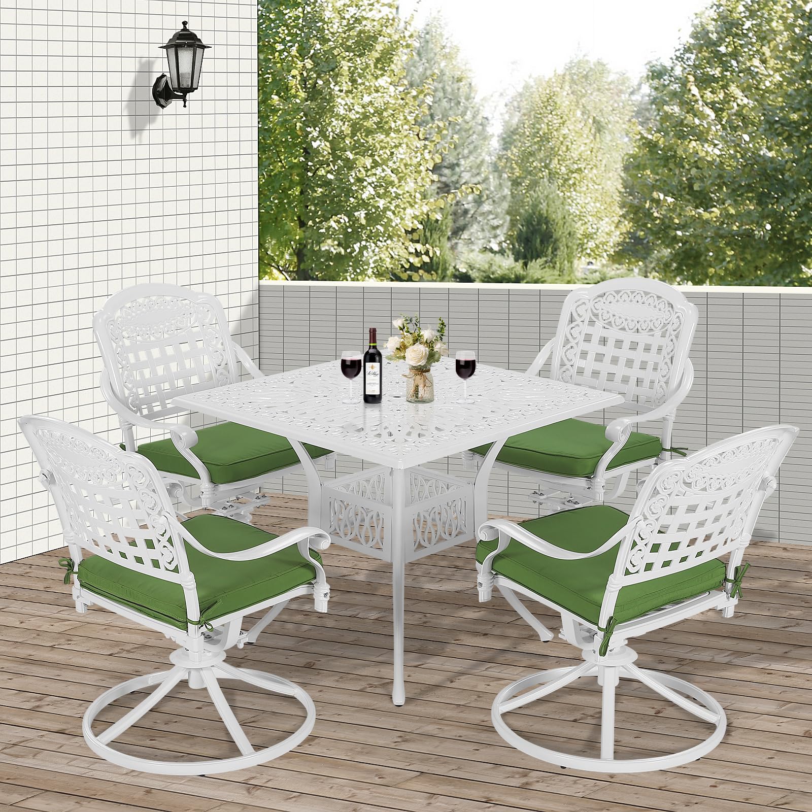 VIVIJASON 5-Piece All-Weather Outdoor Patio Dining Set - Cast Aluminum Conversation Set with 4 Swivel Rocker Chairs & 35.4