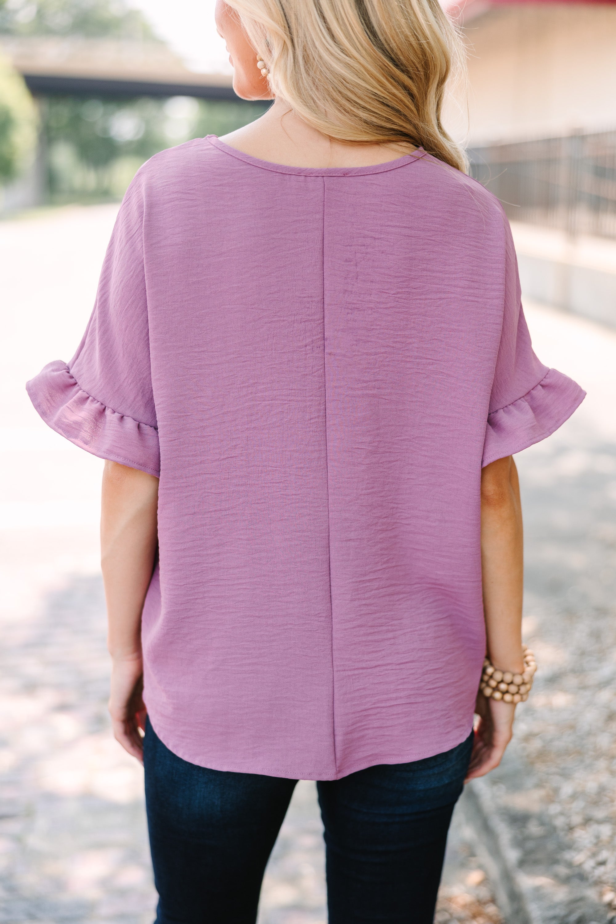 All I Ask Mauve Purple Ruffled Top - Elegant Women's Blouse for Casual Wear, Date Night & Special Occasions