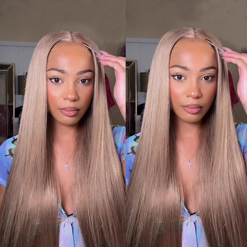Eullair Rose Milk Tea Colored Body Wave Lace Frontal Wig - Light Flaxen Brown Straight Human Hair Wigs for Black Women | TikTok Hair Inspiration, Perfect for Cosplay, Daily Wear & Special Occasions