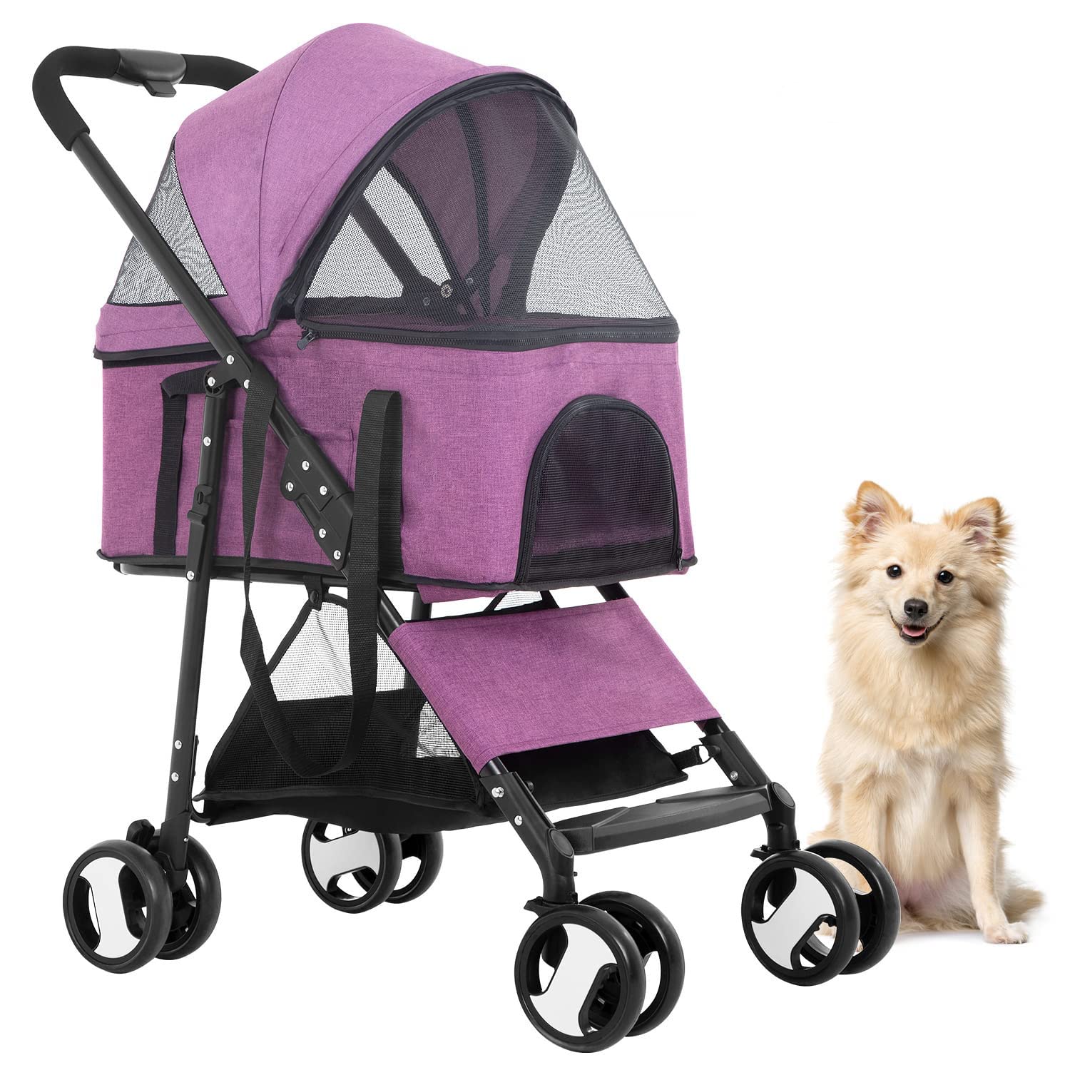 Premium 3-in-1 Foldable Waterproof Pet Stroller for Dogs & Cats - Lightweight Travel & Jogging Carrier for Small/Medium Pets (Pink) | Perfect for Park Walks, Vet Visits & Outdoor Adventures