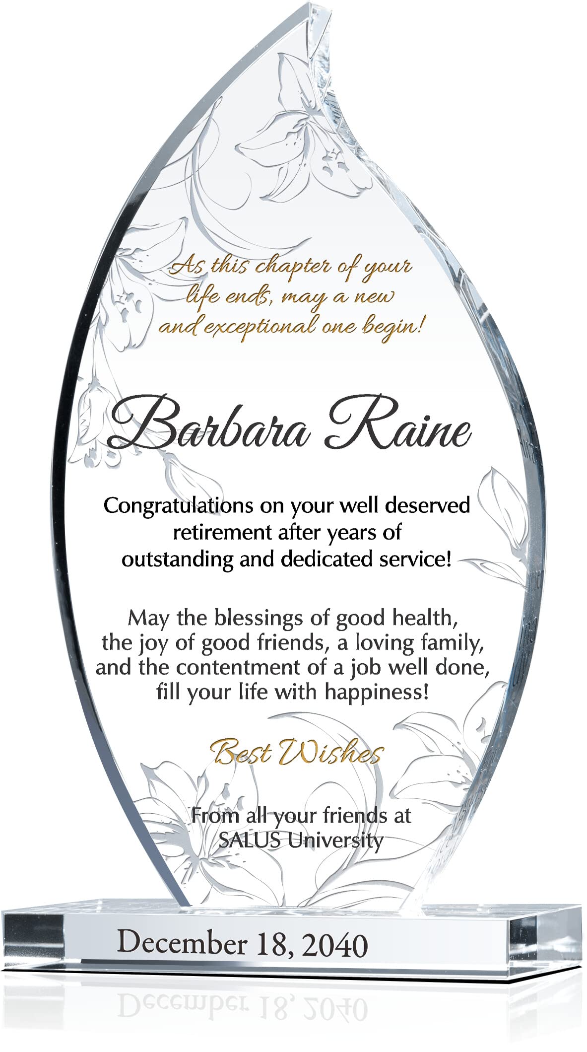 Custom Crystal Flame Retirement Plaque for Women - Personalized with Name & Service Years - Unique Retirement Gift for Coworker or Female Boss (12 Inch XL) - Perfect Office Farewell Present & Retirement Party Decoration