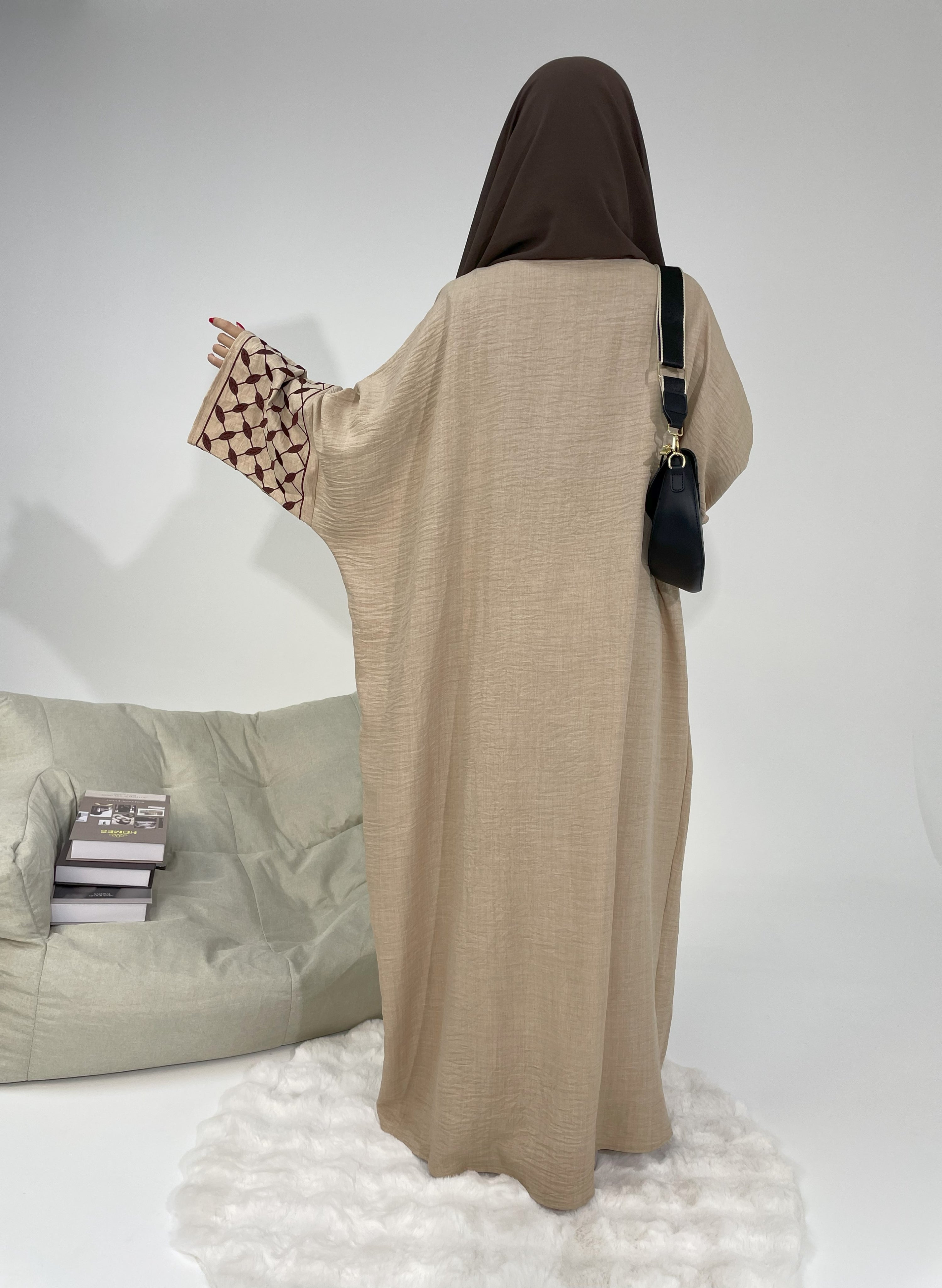 Timeless V Neck Abaya with Embroidered Cuffs & Adjustable Belt - Modest Islamic Dress for Women - Perfect for Prayer, Eid, Wedding & Special Occasions