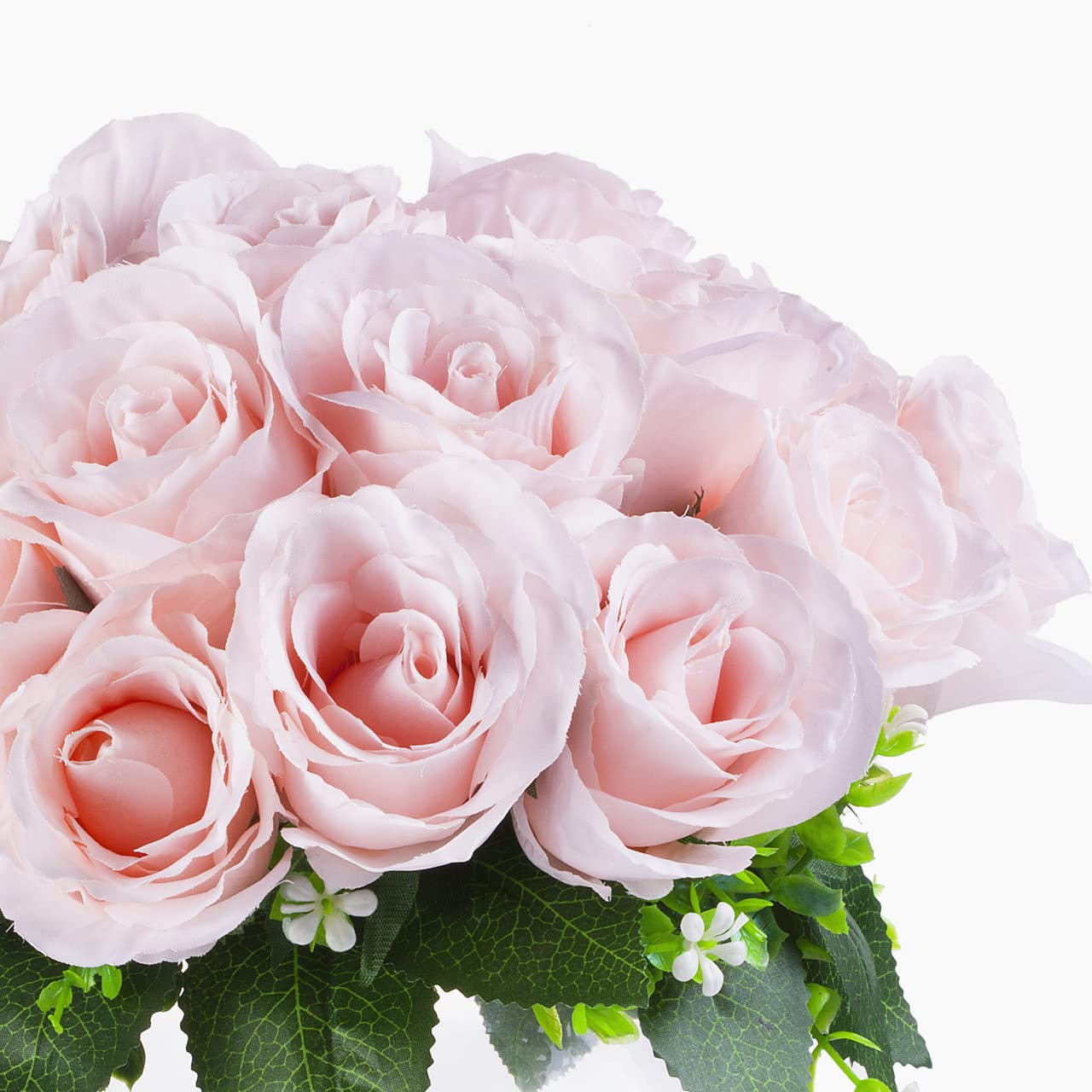 ENOVA FLORAL 18 Heads Silk Rose Artificial Flowers in Vase - Pink Faux Rose Bouquet with Round Bowl Vase & Faux Water for Home, Wedding, Office Table Decor - Perfect for Centerpieces, Dining Tables, and Event Decorations (Pink)