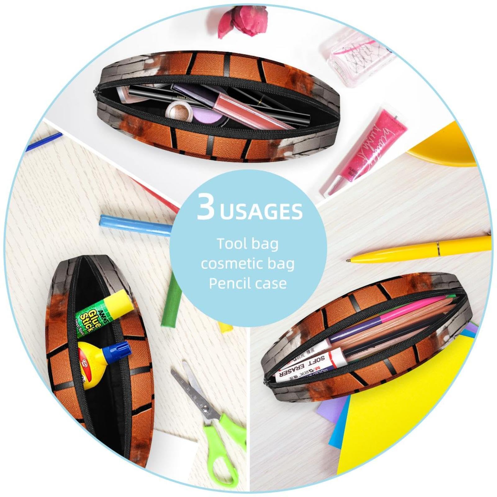 3D Basketball Pattern Pencil Pouch - Small Pen Case for School, Office & Travel - Durable Zippered Pencil Holder for Students, Artists & Professionals - Perfect for Organizing Pens, Pencils & Art Supplies