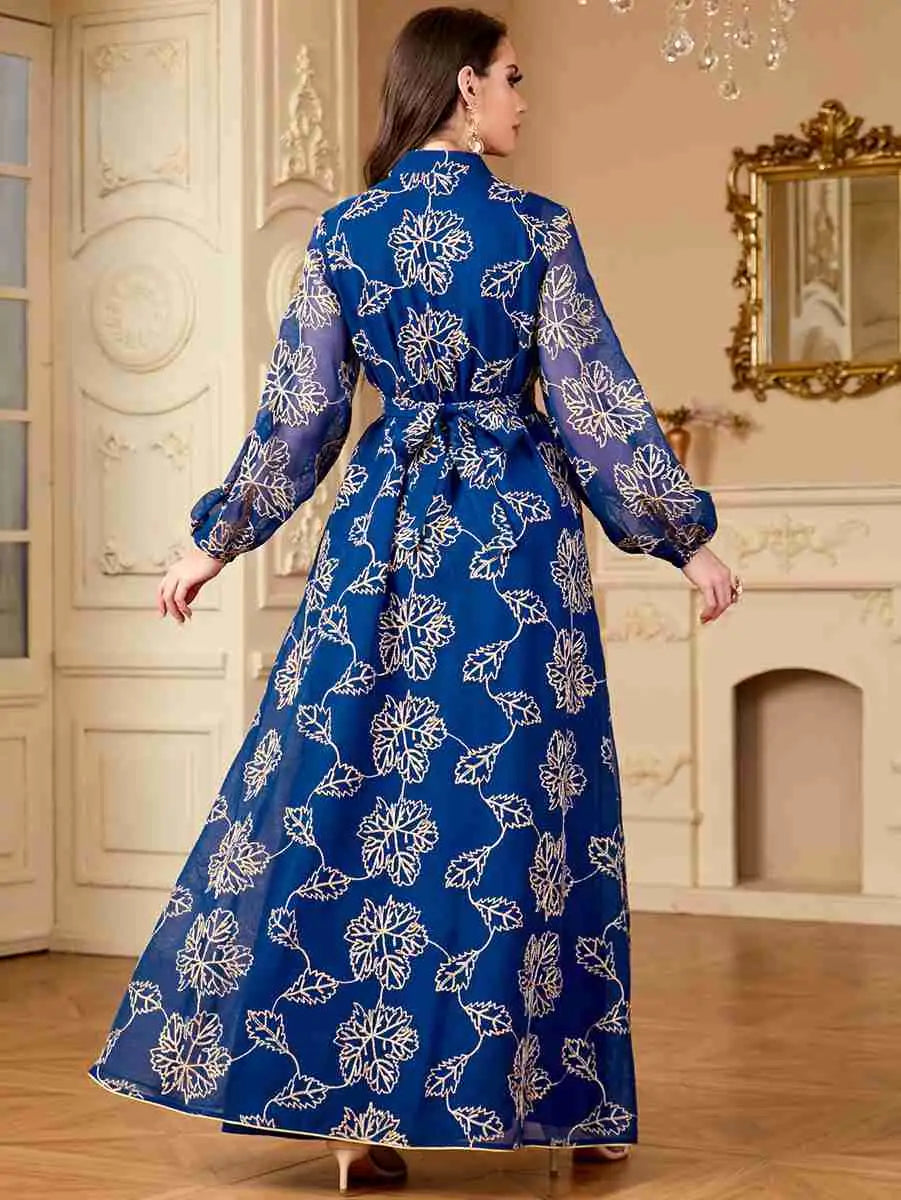 2 Piece Eid Embroidery Dress Set - Flowy Caftan Kaftan with Matching Sleeveless Inner Dress | Elegant Muslim Women's Outfit for Eid Celebrations, Parties & Special Occasions