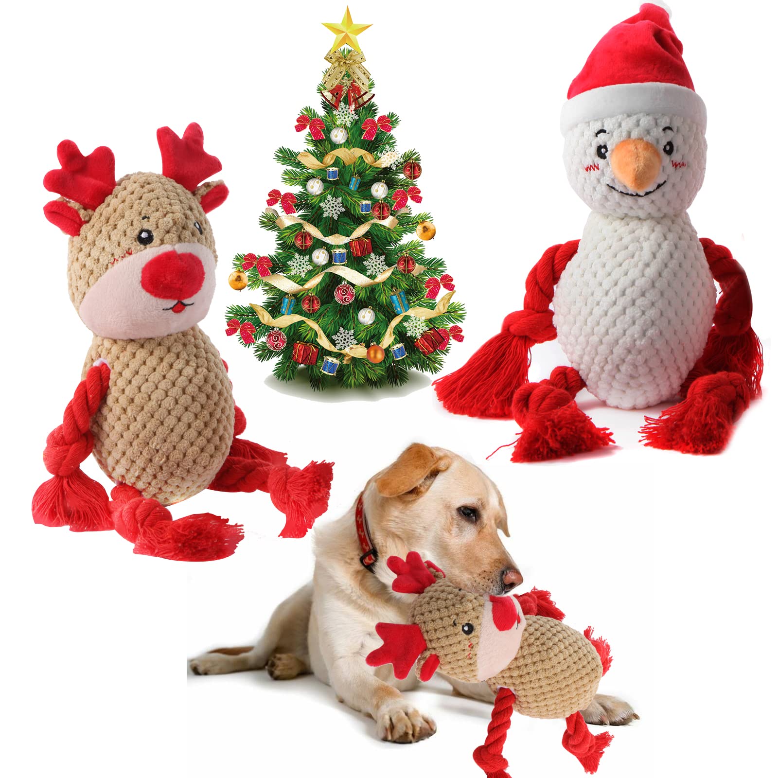 2 Pack Christmas Squeaky Plush Dog Toys for Small Medium Large Dogs - Durable Chew Proof Puppy Toys with Cute Snowman & Elk Design - Perfect for Holiday Playtime, Training Rewards & Interactive Fun