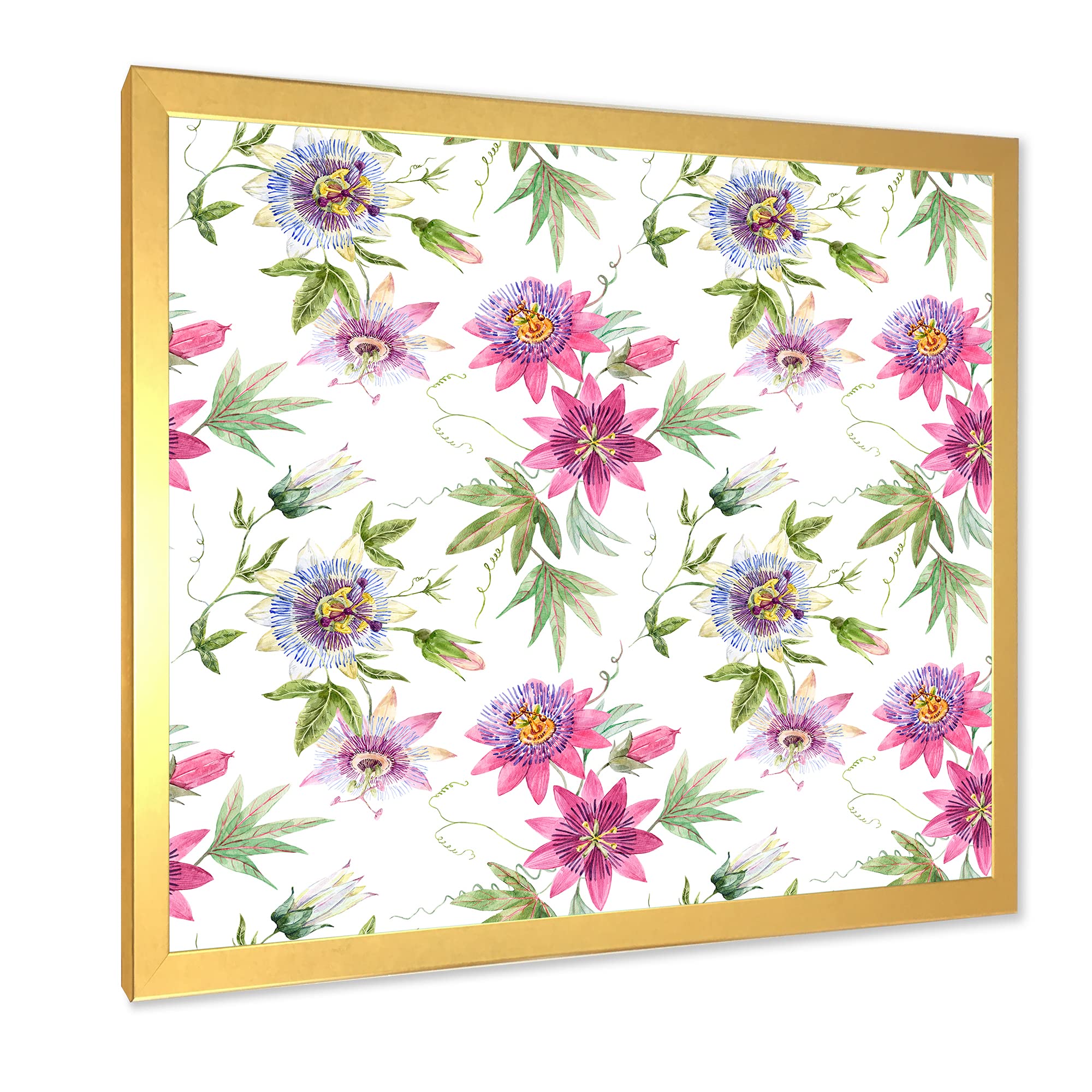 DesignQ Pink Passionflower Traditional Framed Wall Art - Floral Home Decor for Living Room, Bedroom & Office