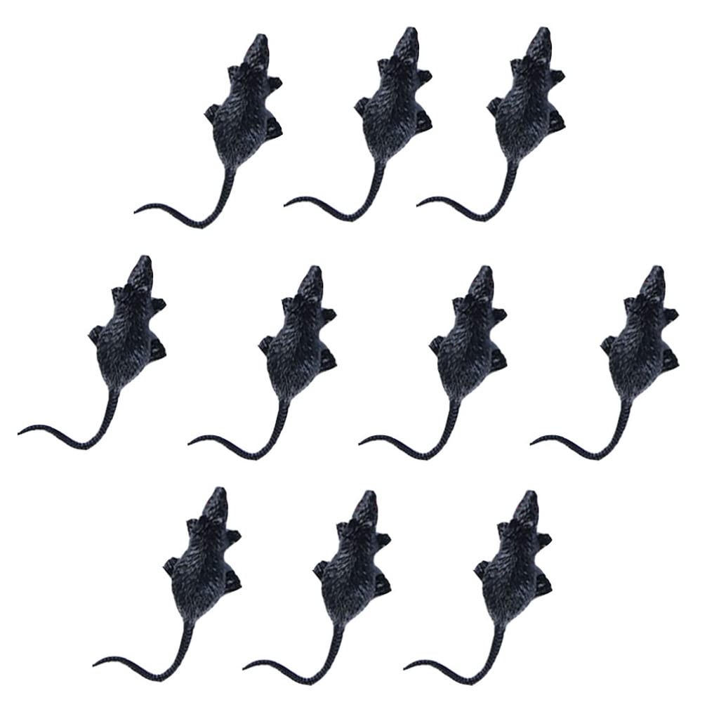 PRETYZOOM 10pcs Halloween Fake Rat Stuffed Animals - Scary Horror Simulation Props for Haunted House, Bar Party & Trick or Treat Decorations - Realistic Plastic Big Rat Toys for Halloween Party Supplies (Black) - Perfect for Spooky Decor, Prank Gifts & Themed Events