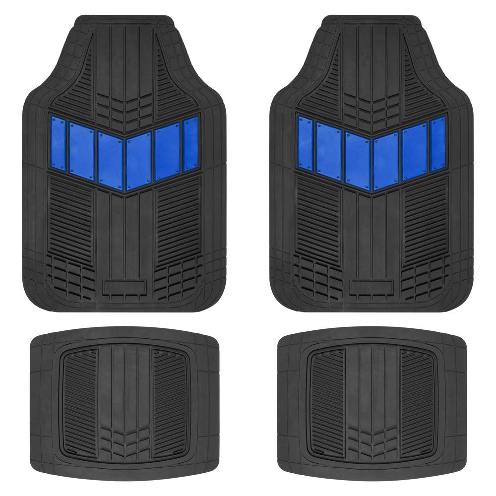 BDK Blue Heavy Duty Universal Fit Car Floor Mats - 4pc Two-Tone Rubber All-Weather Protection for Auto, Van, Truck & SUV - Waterproof Trimmable Interior Liners - Perfect for Rain, Snow & Mud Protection