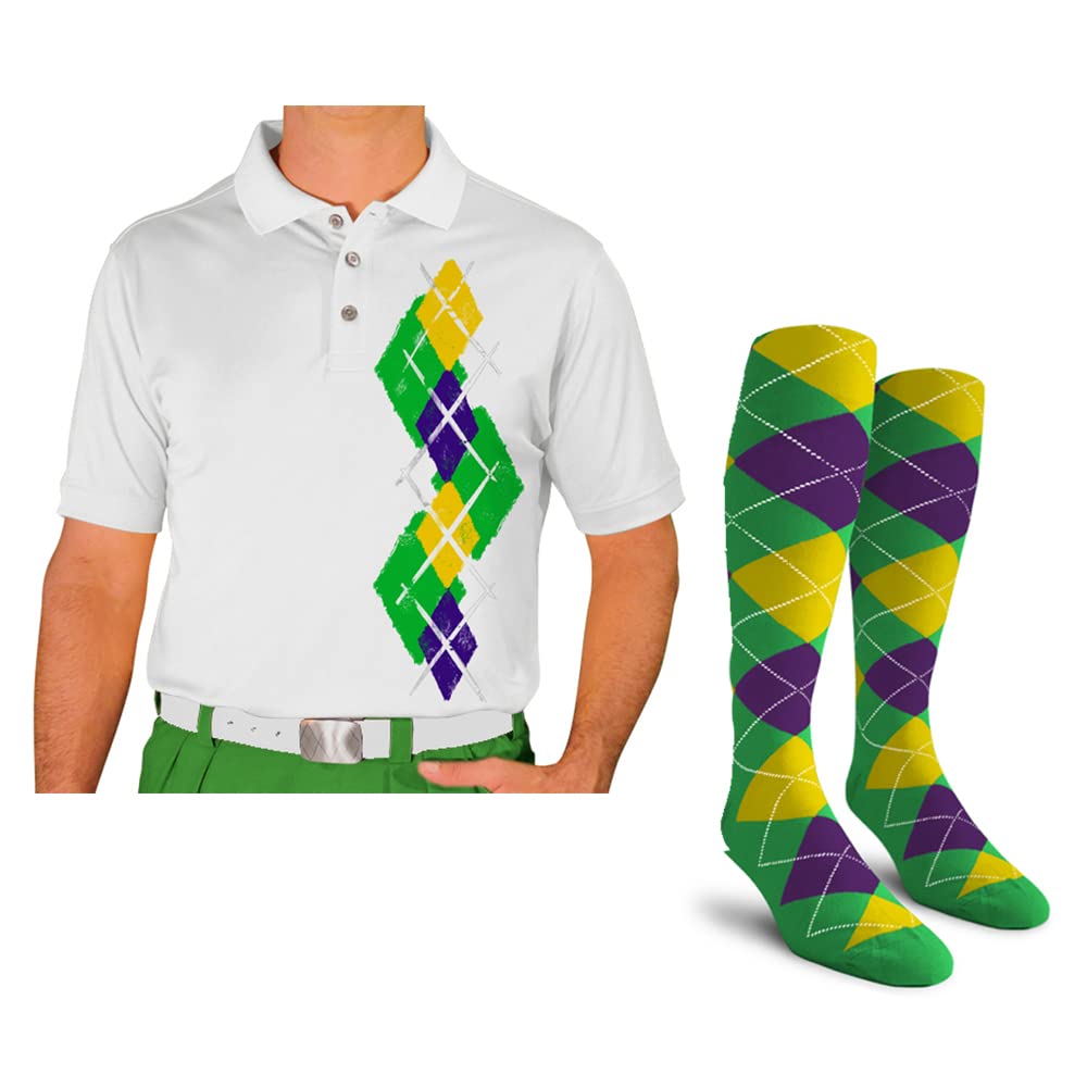 **Men's Dry Fit Short Sleeve Graphic Golf Polo Shirt with Socks - Argyle Paradise (5A-5Z) | Moisture-Wicking & Breathable for Golf, Tennis & Casual Wear**
